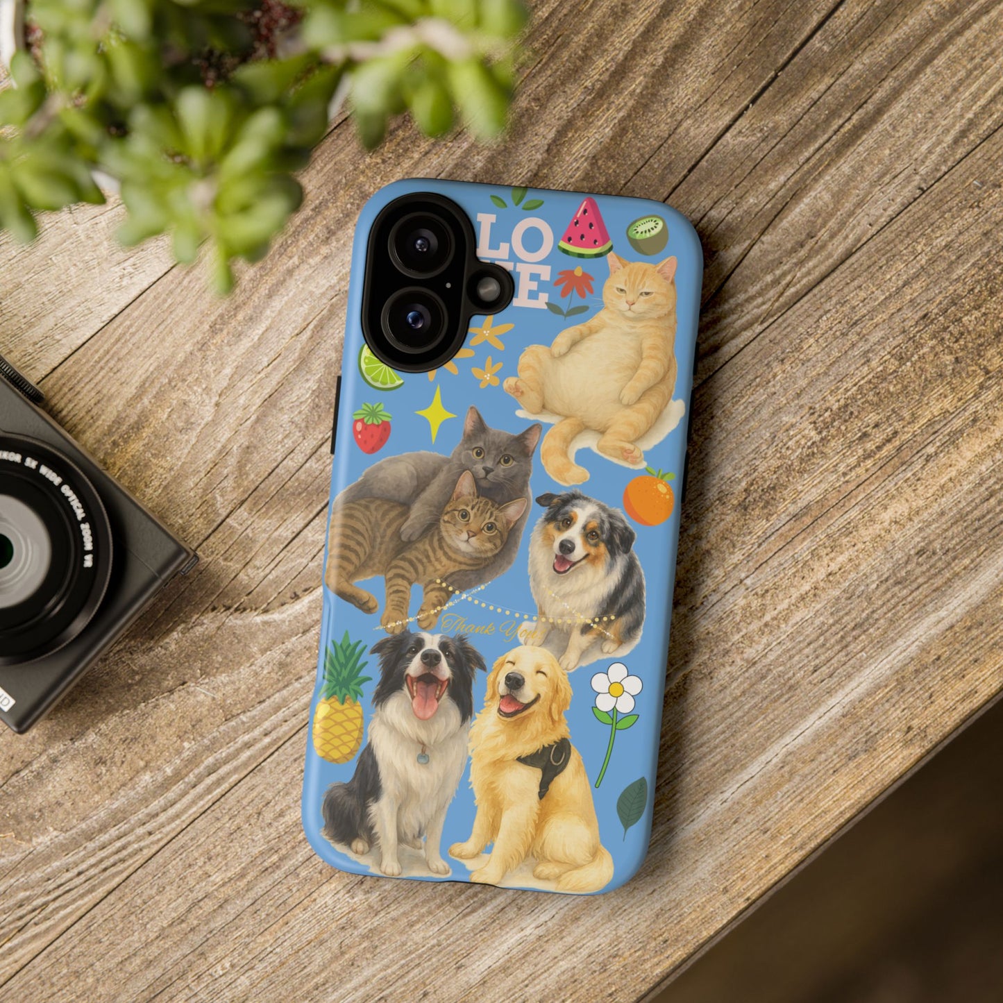 60A-1 Dog and Cat Printed Dual-Layer Phone Case In Blue – Glossy or Matte Finish – iPhone & Android Compatible