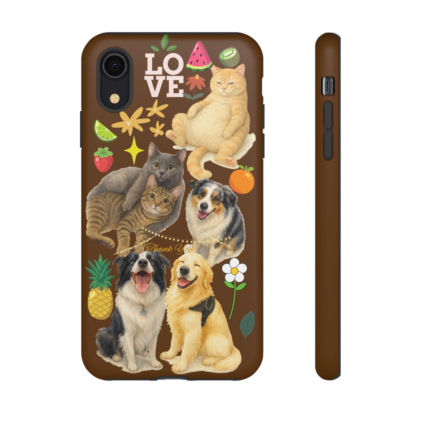 60A-11 Dog and Cat Printed Dual-Layer Phone Case In Dark Brown – Glossy or Matte Finish – iPhone & Android Compatible