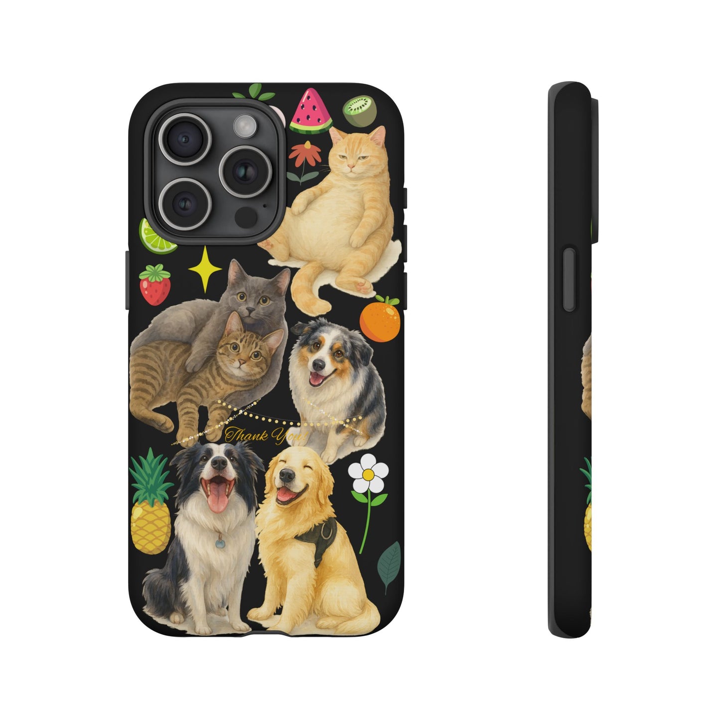 60A-8 Dog and Cat Printed Dual-Layer Phone Case In Black – Glossy or Matte Finish – iPhone & Android Compatible