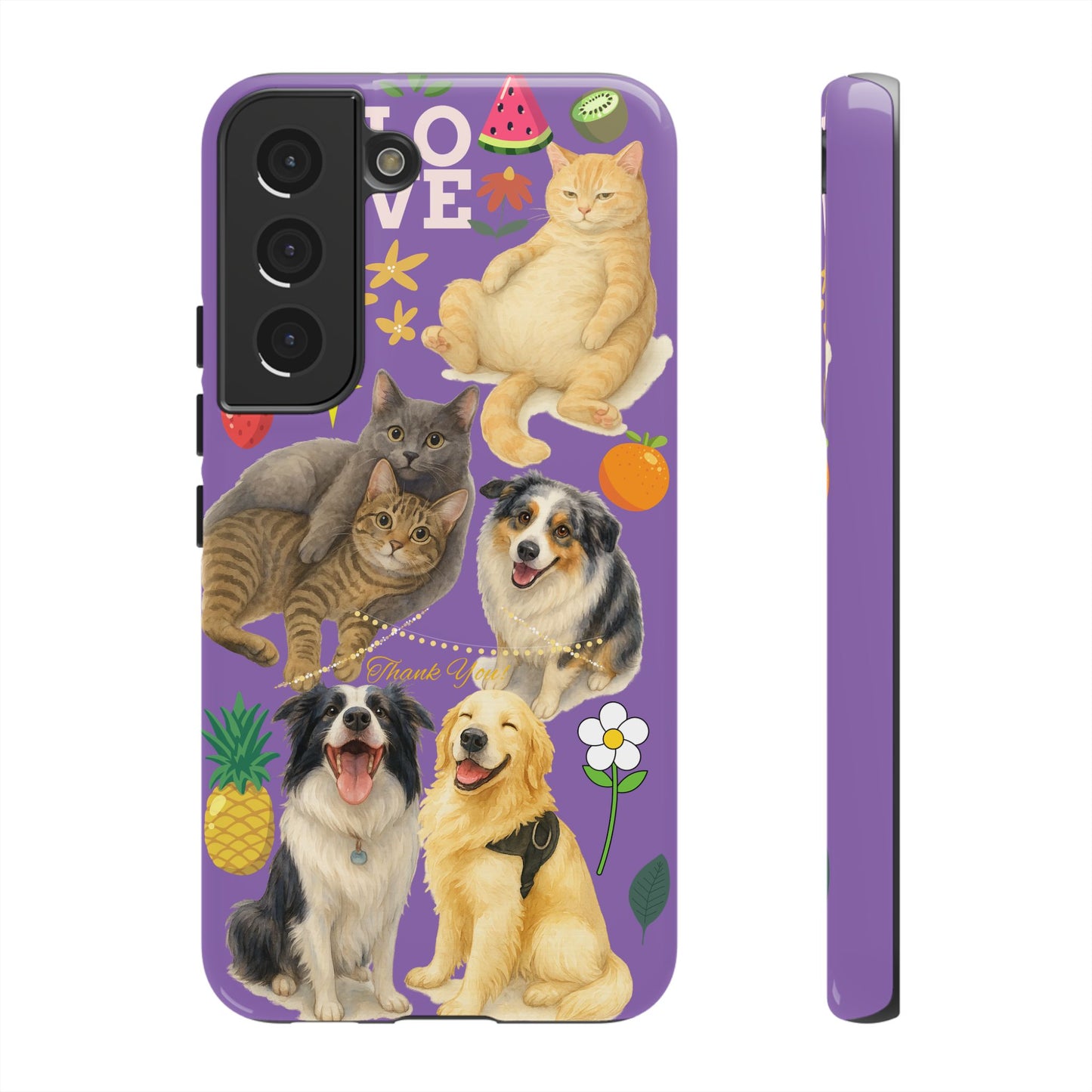 60A-4 Dog and Cat Printed Dual-Layer Phone Case In Purple – Glossy or Matte Finish – iPhone & Android Compatible
