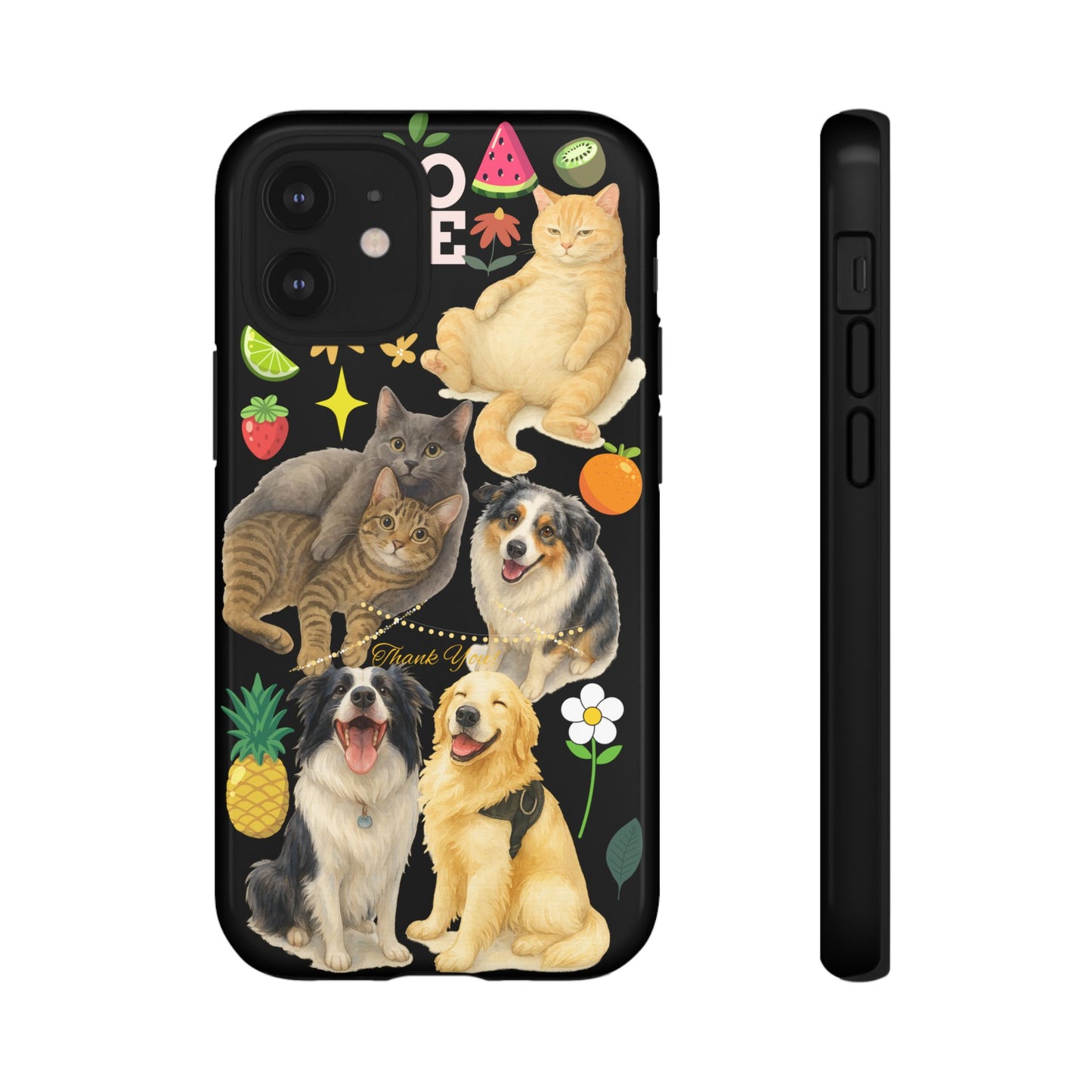 60A-8 Dog and Cat Printed Dual-Layer Phone Case In Black – Glossy or Matte Finish – iPhone & Android Compatible