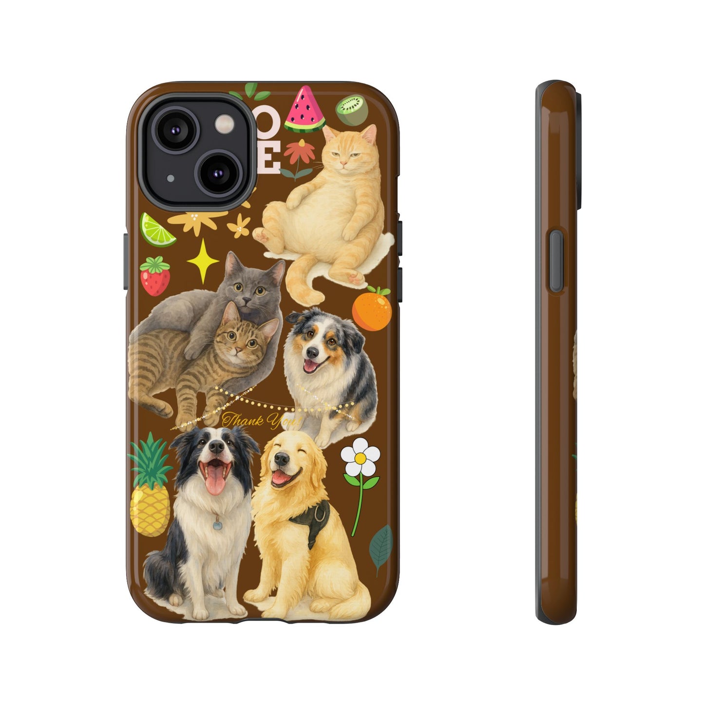 60A-11 Dog and Cat Printed Dual-Layer Phone Case In Dark Brown – Glossy or Matte Finish – iPhone & Android Compatible