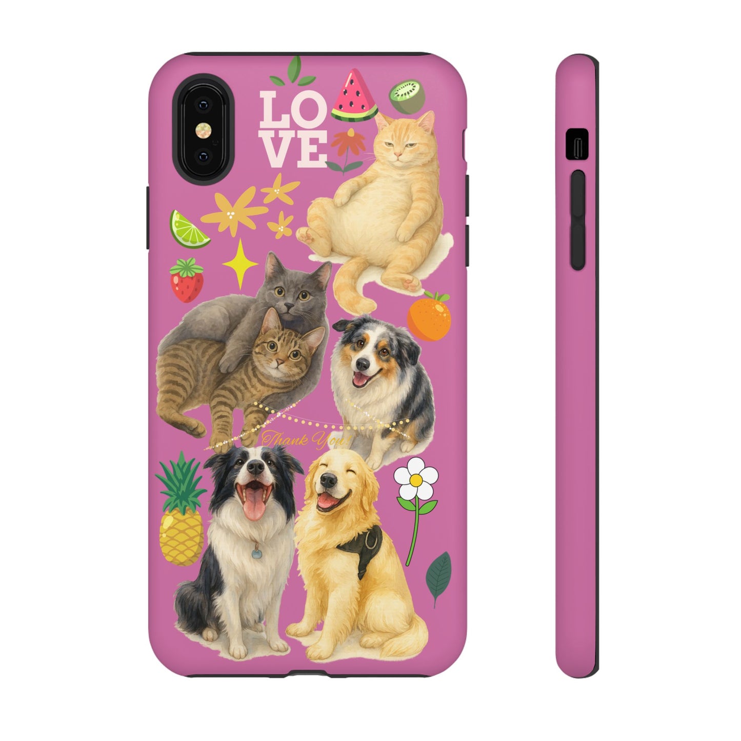60A-2 Dog and Cat Printed Dual-Layer Phone Case In Pink – Glossy or Matte Finish – iPhone & Android Compatible