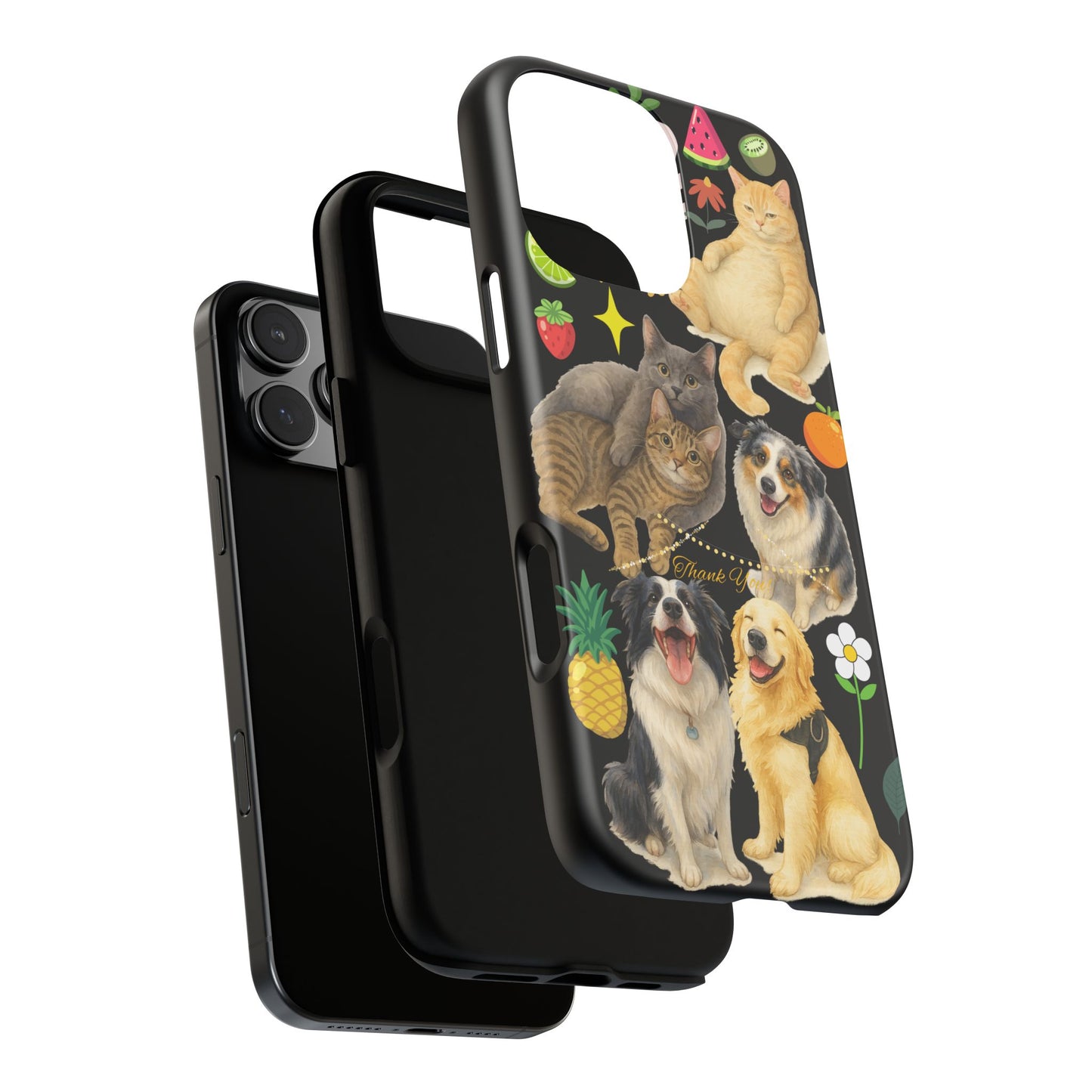 60A-8 Dog and Cat Printed Dual-Layer Phone Case In Black – Glossy or Matte Finish – iPhone & Android Compatible