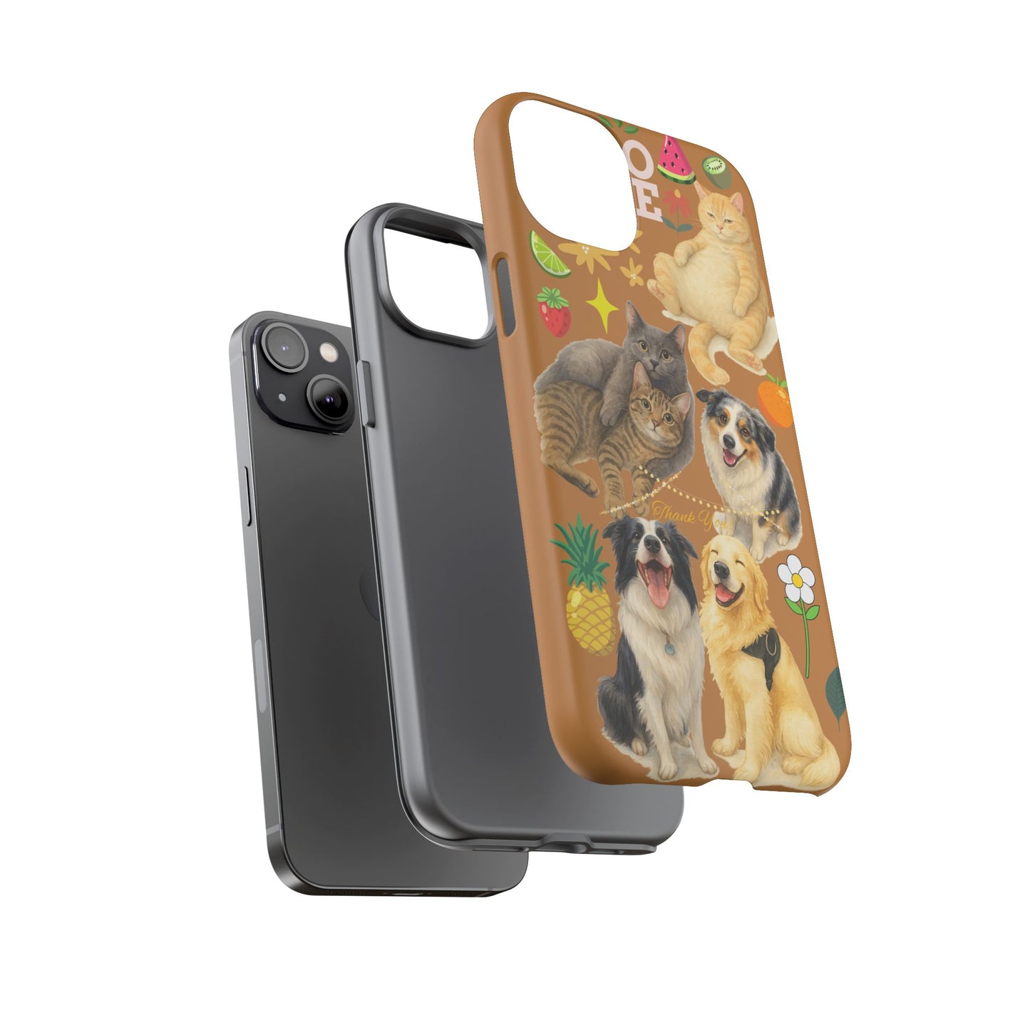 60A-9 Dog and Cat Printed Dual-Layer Phone Case In Light Brown – Glossy or Matte Finish – iPhone & Android Compatible