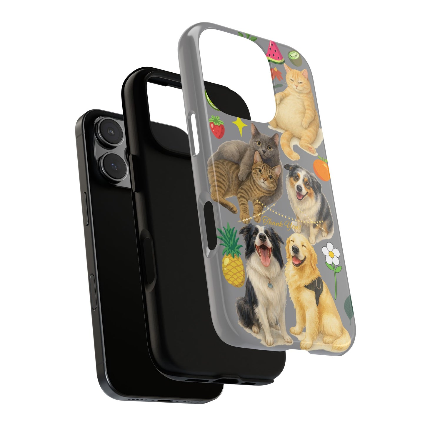 60A-3 Dog and Cat Printed Dual-Layer Phone Case In Grey – Glossy or Matte Finish – iPhone & Android Compatible