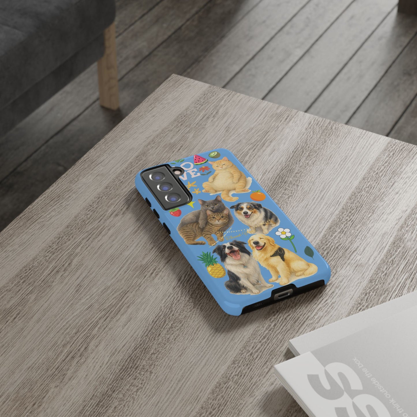60A-1 Dog and Cat Printed Dual-Layer Phone Case In Blue – Glossy or Matte Finish – iPhone & Android Compatible