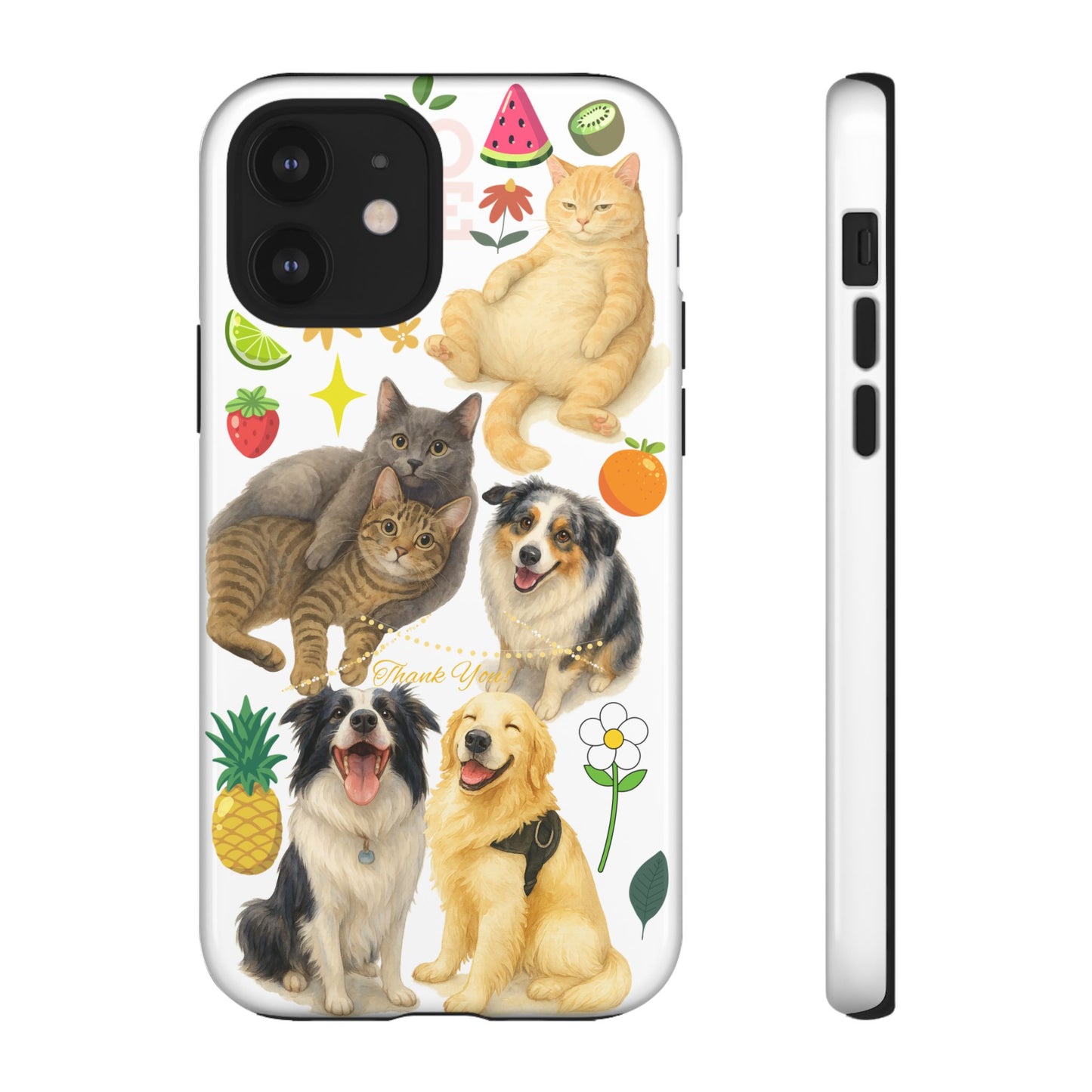 60A Dog and Cat Printed Dual-Layer Phone Case In White – Glossy or Matte Finish – iPhone & Android Compatible