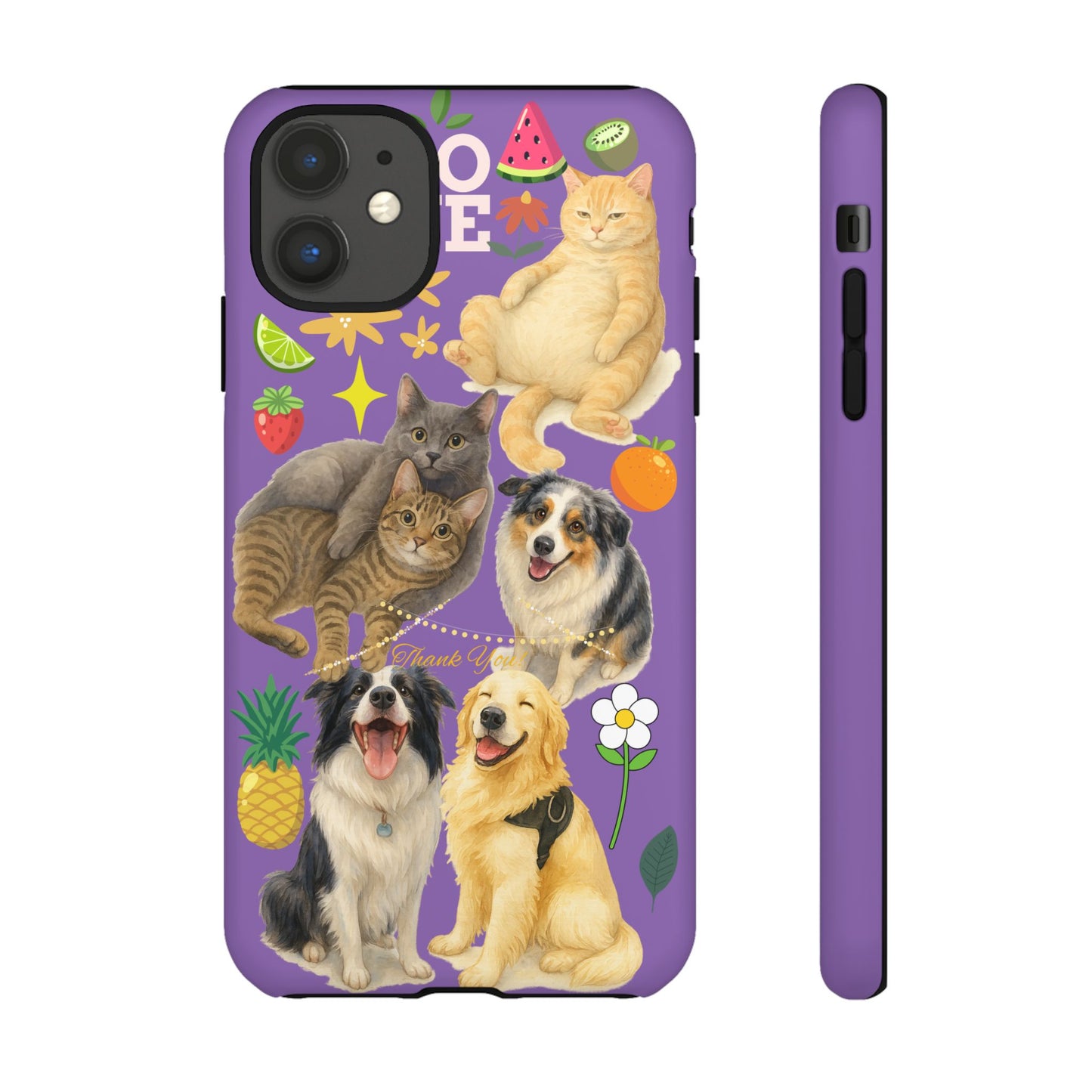 60A-4 Dog and Cat Printed Dual-Layer Phone Case In Purple – Glossy or Matte Finish – iPhone & Android Compatible