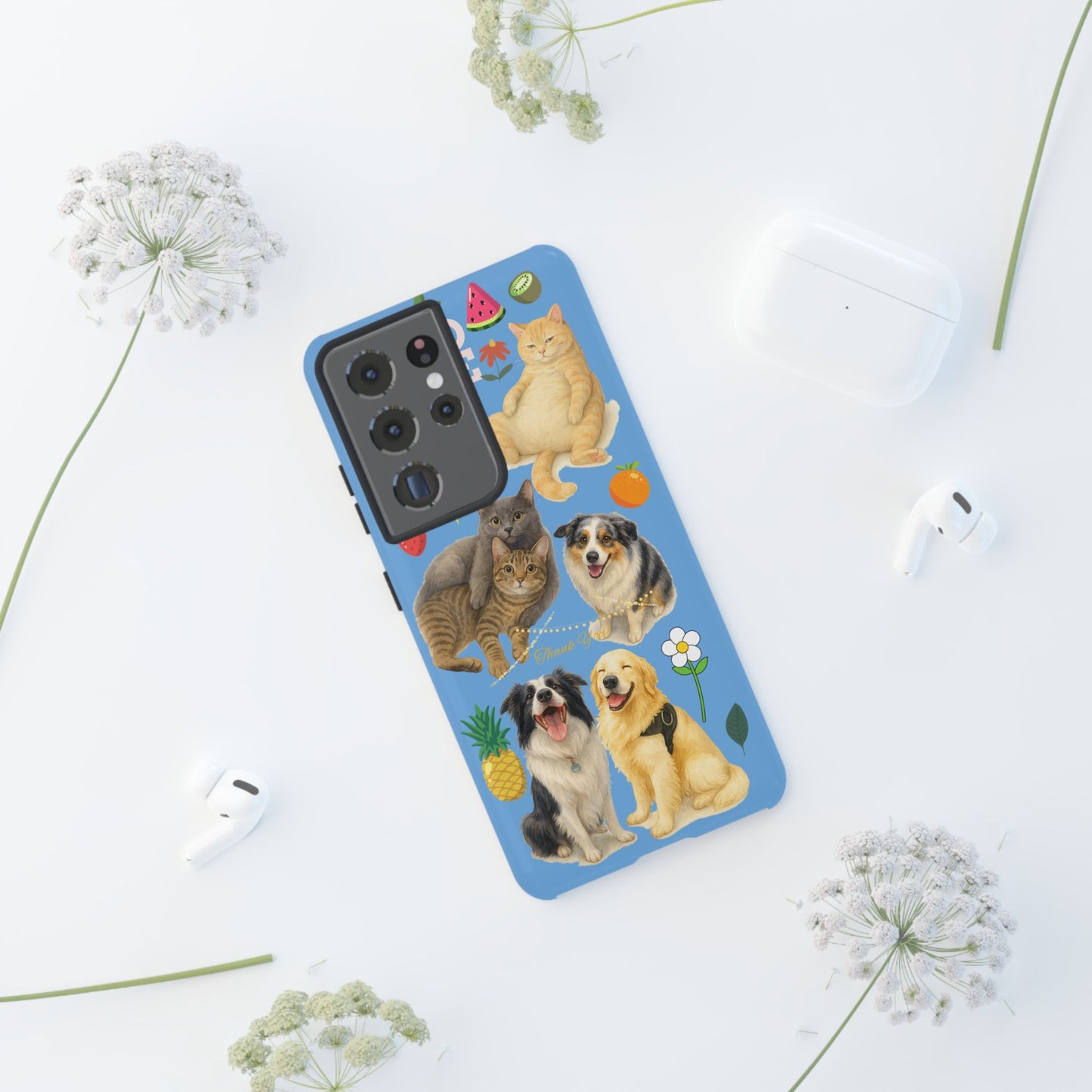 60A-1 Dog and Cat Printed Dual-Layer Phone Case In Blue – Glossy or Matte Finish – iPhone & Android Compatible