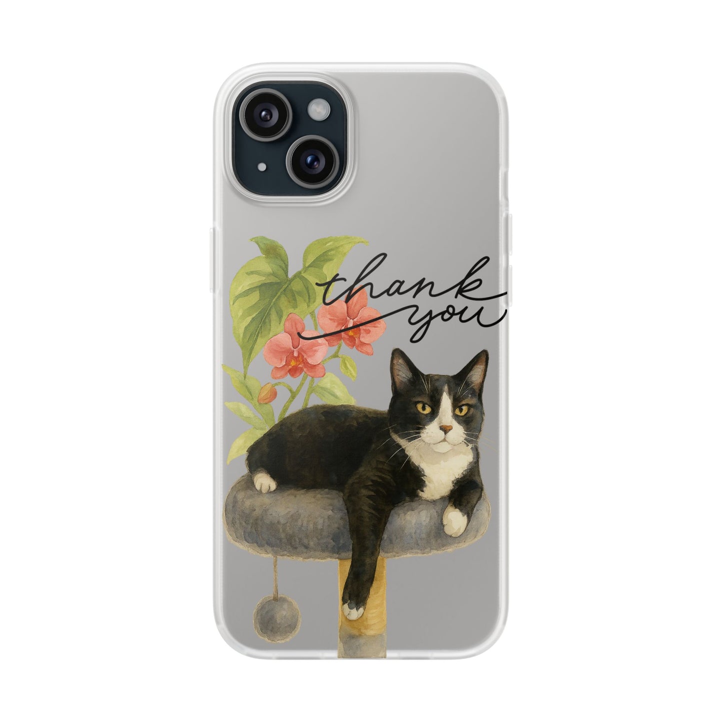 62A Cute Cat Thank You Phone Case – Flexible Matte TPU Slim Cover for iPhone & Android Gift