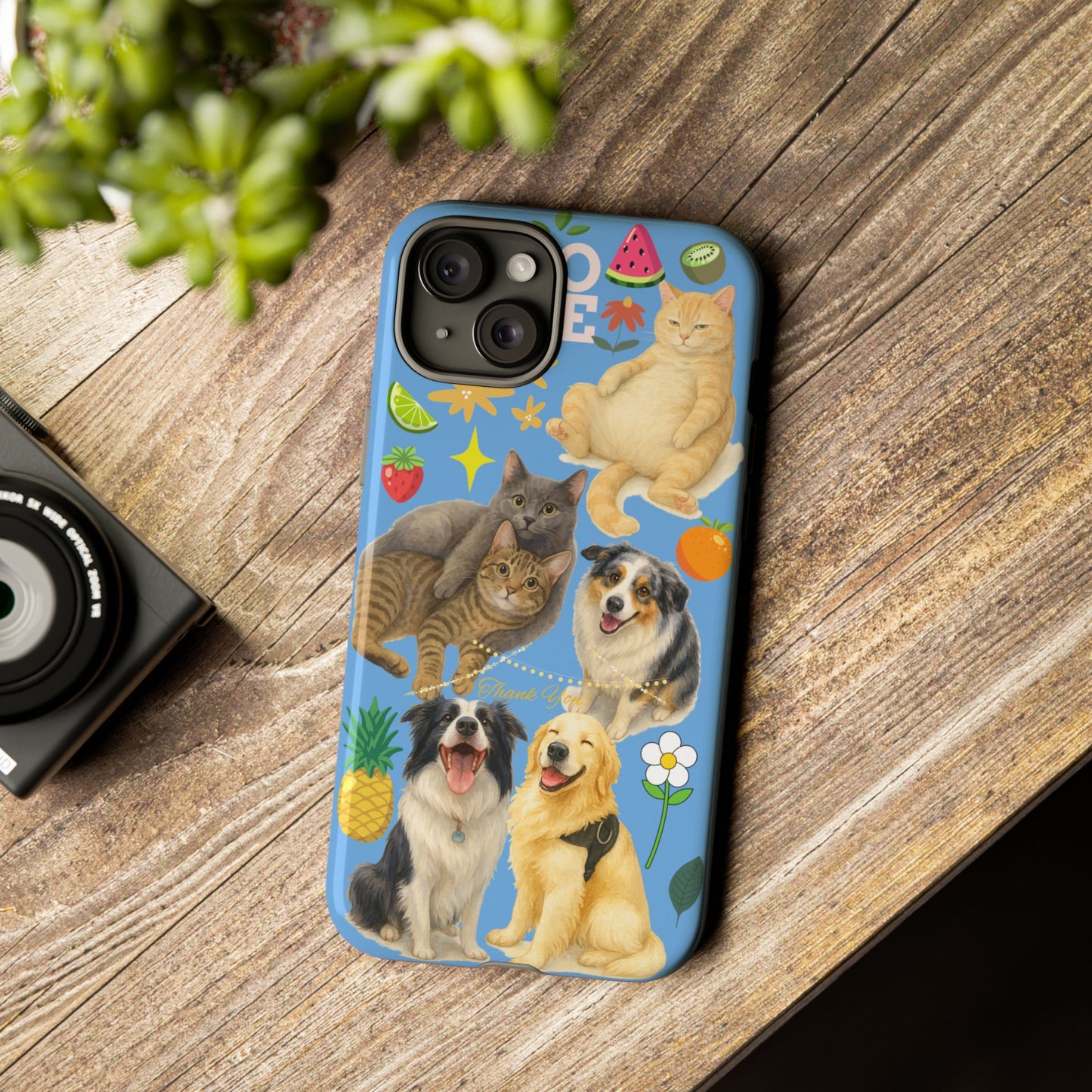 60A-1 Dog and Cat Printed Dual-Layer Phone Case In Blue – Glossy or Matte Finish – iPhone & Android Compatible