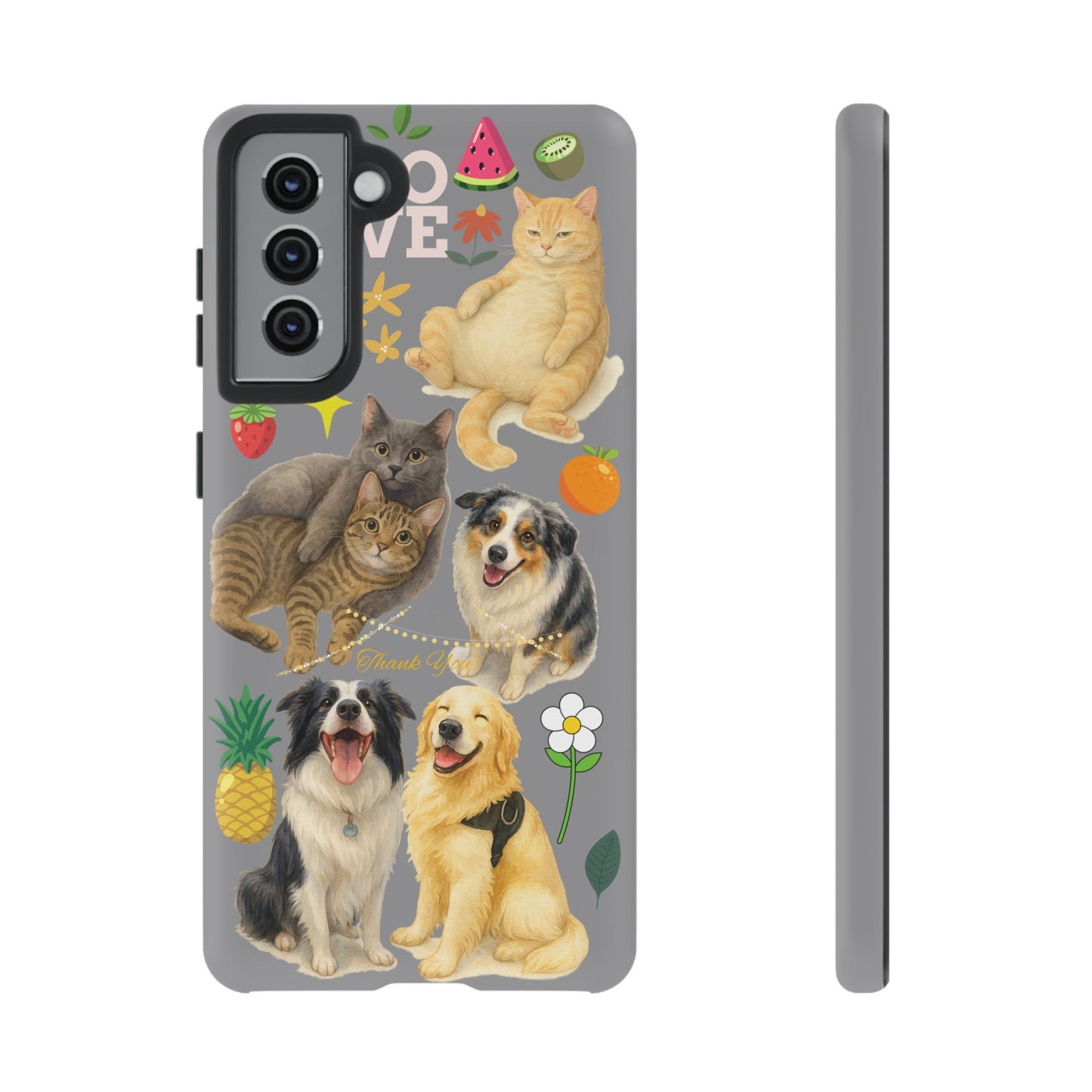 60A-3 Dog and Cat Printed Dual-Layer Phone Case In Grey – Glossy or Matte Finish – iPhone & Android Compatible