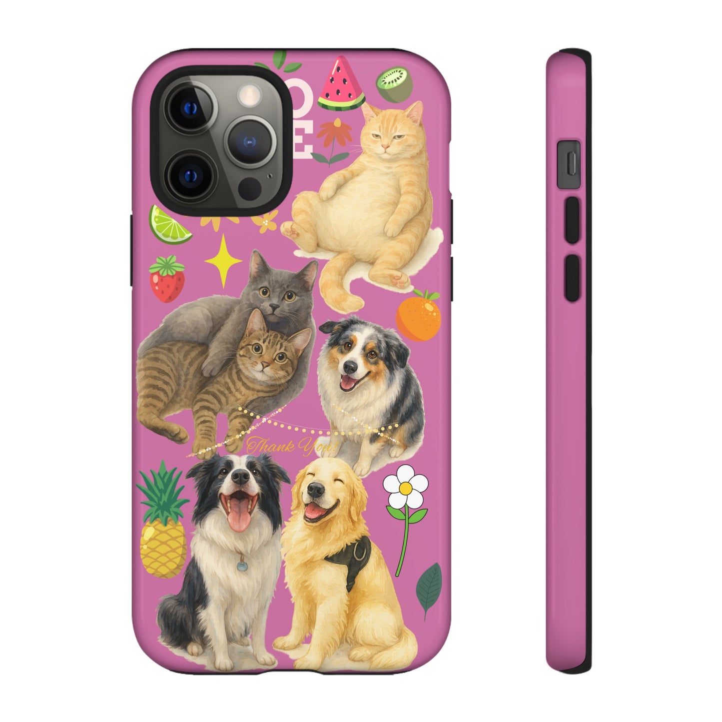 60A-2 Dog and Cat Printed Dual-Layer Phone Case In Pink – Glossy or Matte Finish – iPhone & Android Compatible