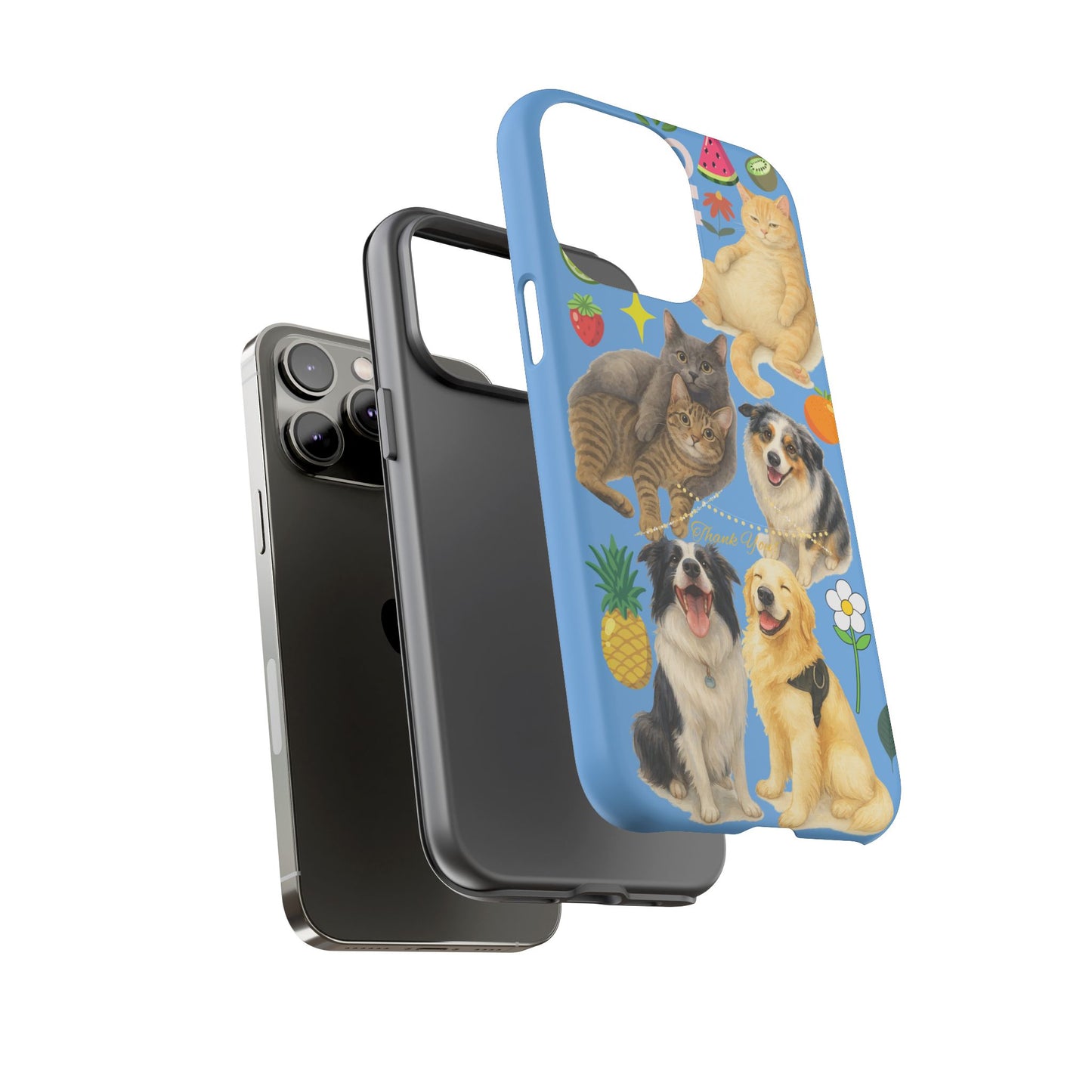 60A-1 Dog and Cat Printed Dual-Layer Phone Case In Blue – Glossy or Matte Finish – iPhone & Android Compatible