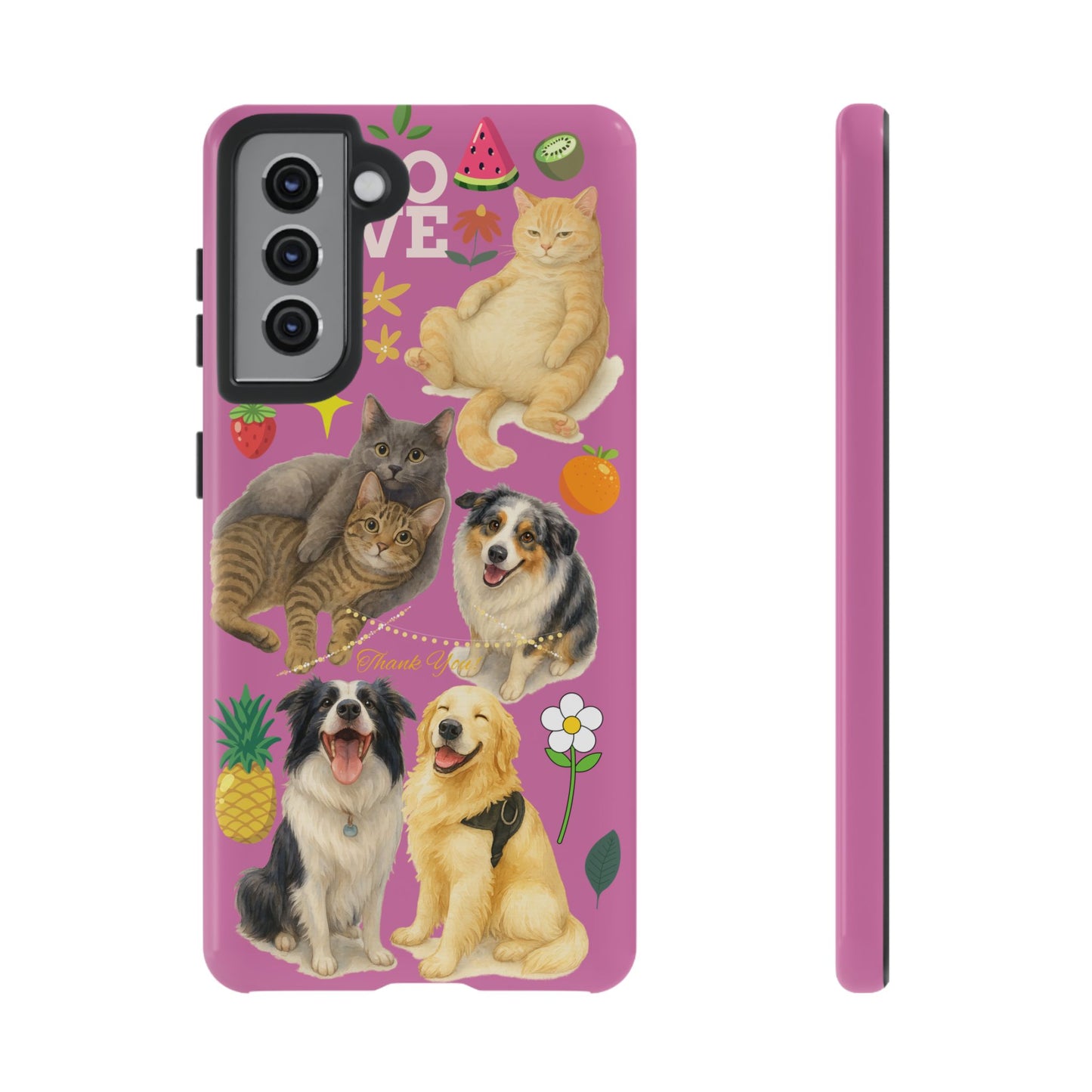60A-2 Dog and Cat Printed Dual-Layer Phone Case In Pink – Glossy or Matte Finish – iPhone & Android Compatible
