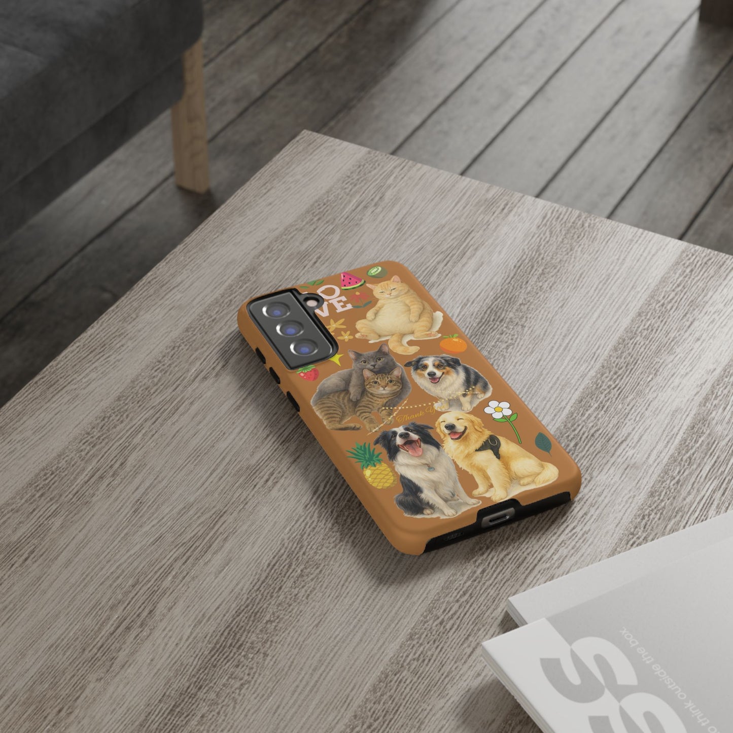 60A-9 Dog and Cat Printed Dual-Layer Phone Case In Light Brown – Glossy or Matte Finish – iPhone & Android Compatible