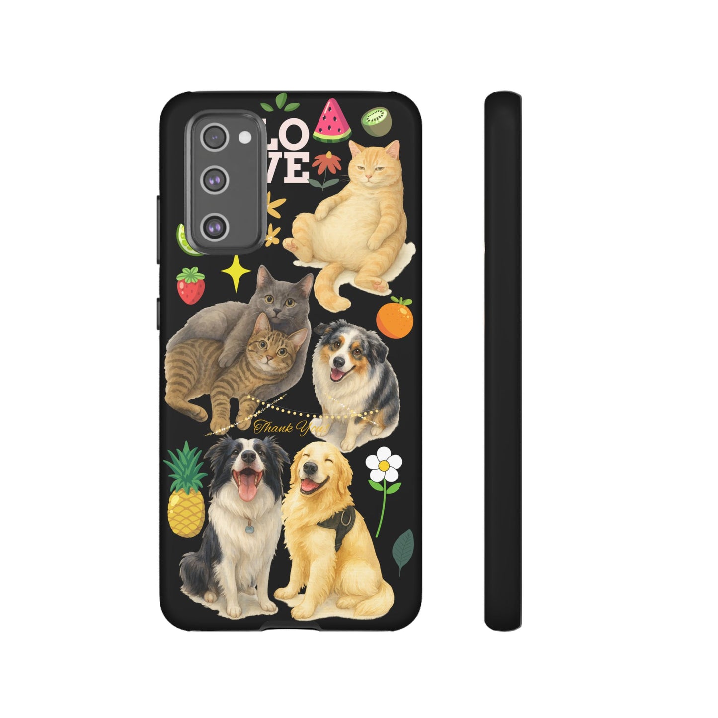 60A-8 Dog and Cat Printed Dual-Layer Phone Case In Black – Glossy or Matte Finish – iPhone & Android Compatible