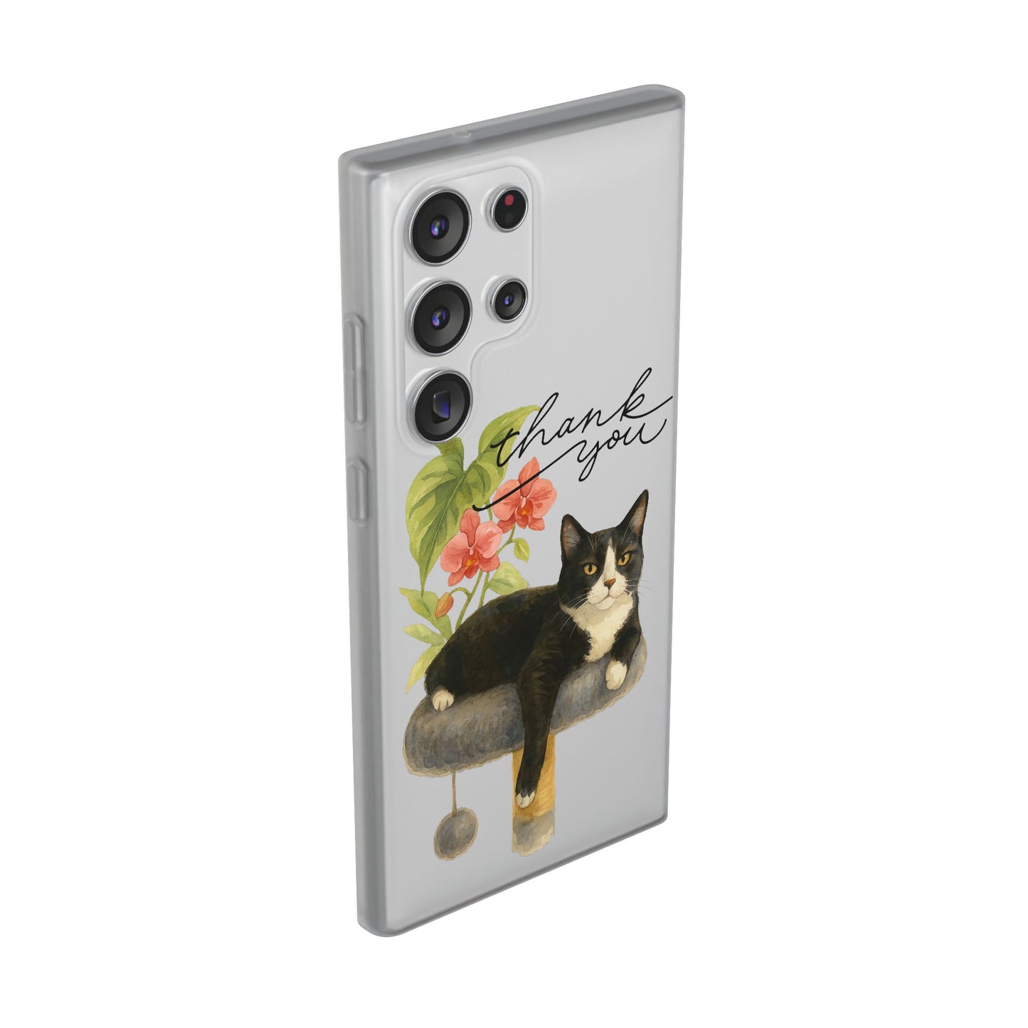 62A Cute Cat Thank You Phone Case – Flexible Matte TPU Slim Cover for iPhone & Android Gift