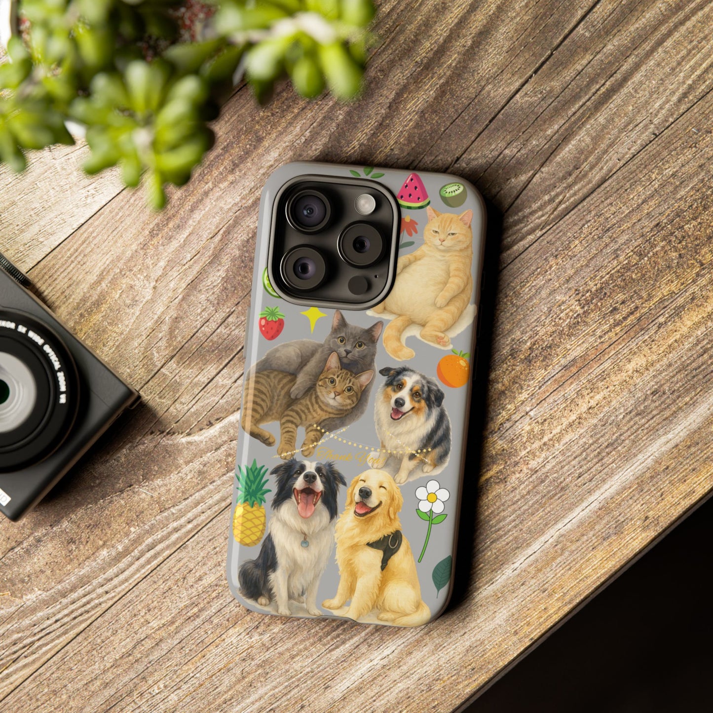 60A-6 Dog and Cat Printed Dual-Layer Phone Case In Light Grey – Glossy or Matte Finish – iPhone & Android Compatible