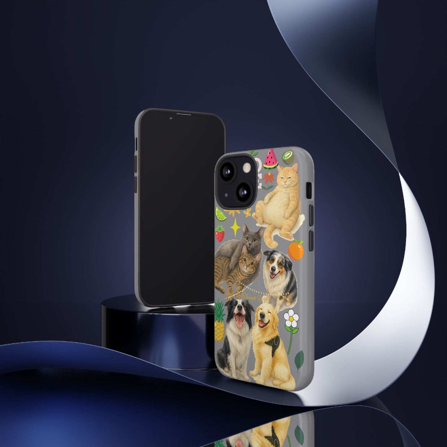 60A-3 Dog and Cat Printed Dual-Layer Phone Case In Grey – Glossy or Matte Finish – iPhone & Android Compatible