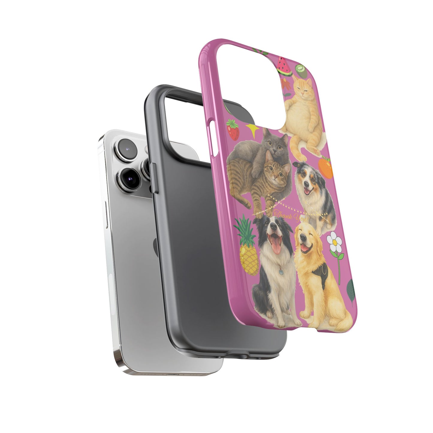 60A-2 Dog and Cat Printed Dual-Layer Phone Case In Pink – Glossy or Matte Finish – iPhone & Android Compatible