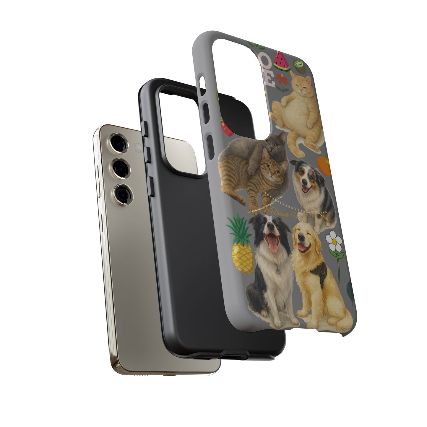 60A-3 Dog and Cat Printed Dual-Layer Phone Case In Grey – Glossy or Matte Finish – iPhone & Android Compatible