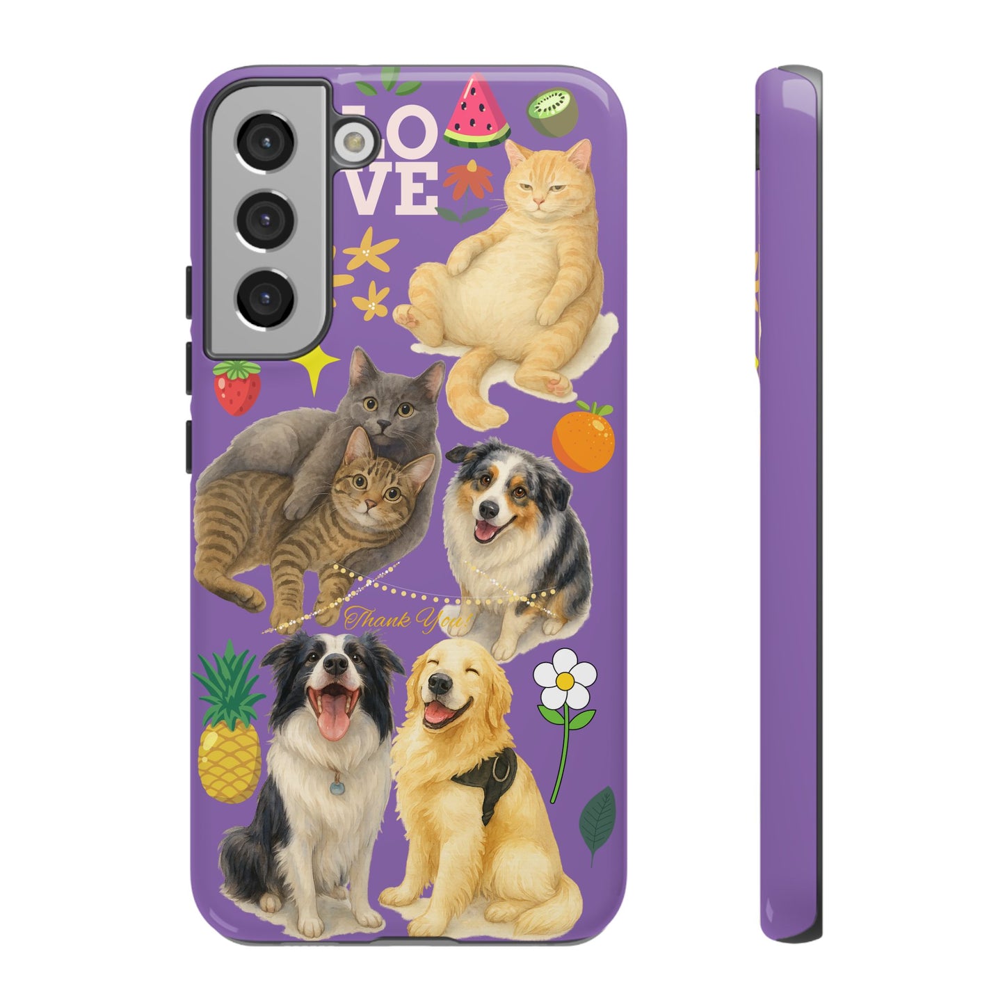 60A-4 Dog and Cat Printed Dual-Layer Phone Case In Purple – Glossy or Matte Finish – iPhone & Android Compatible