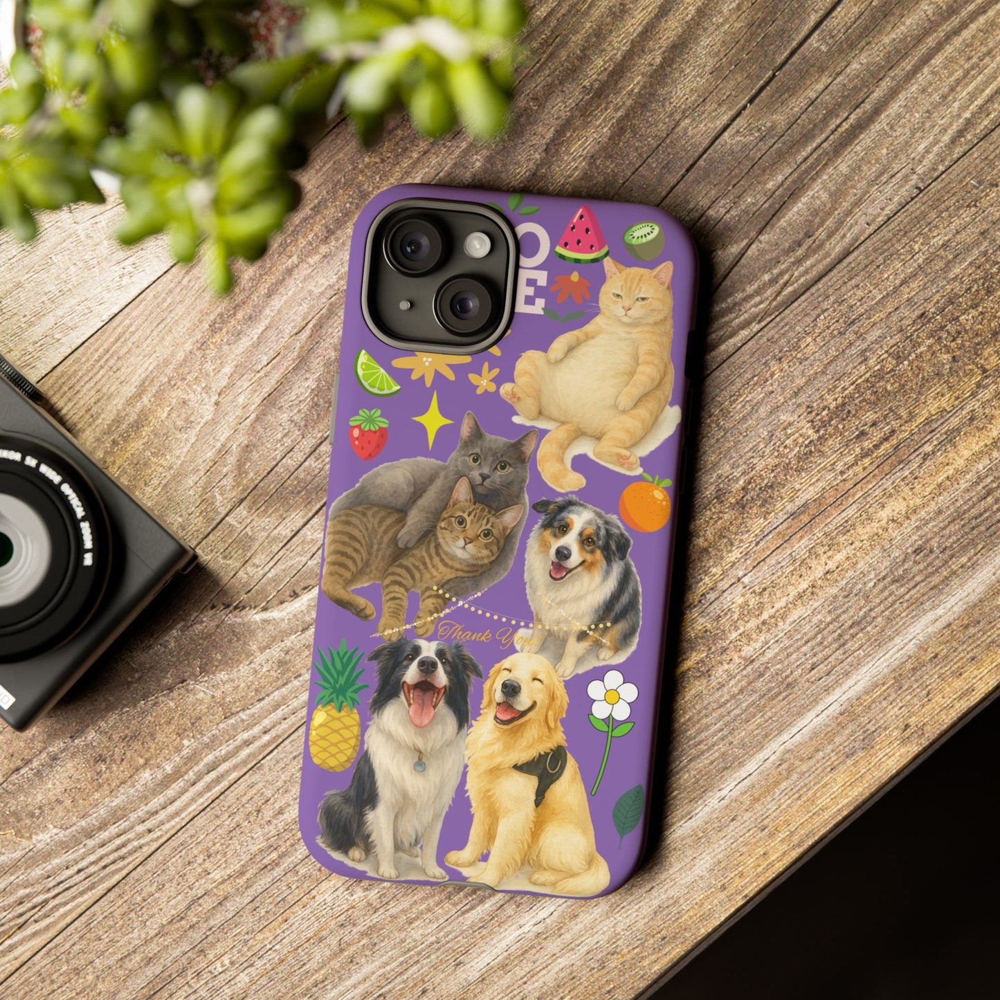 60A-4 Dog and Cat Printed Dual-Layer Phone Case In Purple – Glossy or Matte Finish – iPhone & Android Compatible