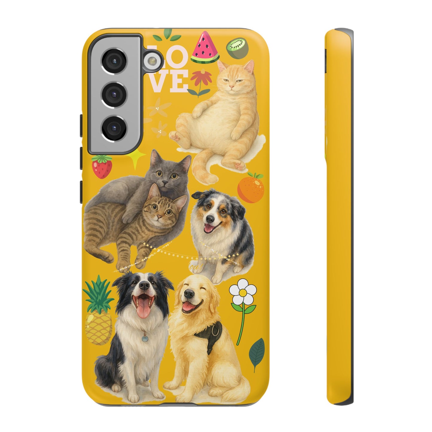 60A-5 Dog and Cat Printed Dual-Layer Phone Case In Yellow – Glossy or Matte Finish – iPhone & Android Compatible
