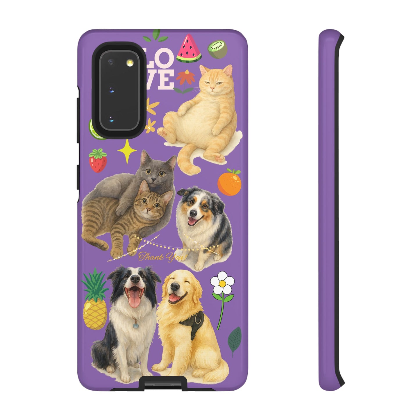 60A-4 Dog and Cat Printed Dual-Layer Phone Case In Purple – Glossy or Matte Finish – iPhone & Android Compatible