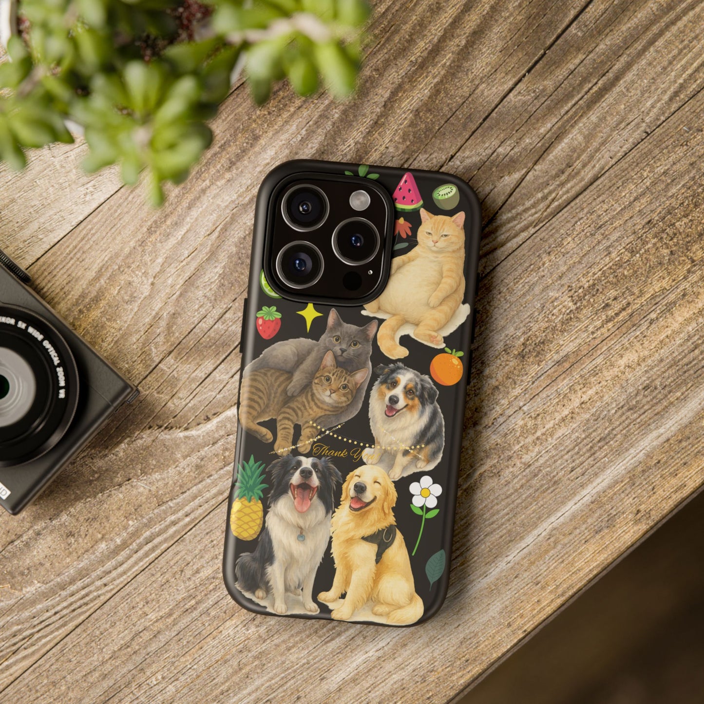 60A-8 Dog and Cat Printed Dual-Layer Phone Case In Black – Glossy or Matte Finish – iPhone & Android Compatible