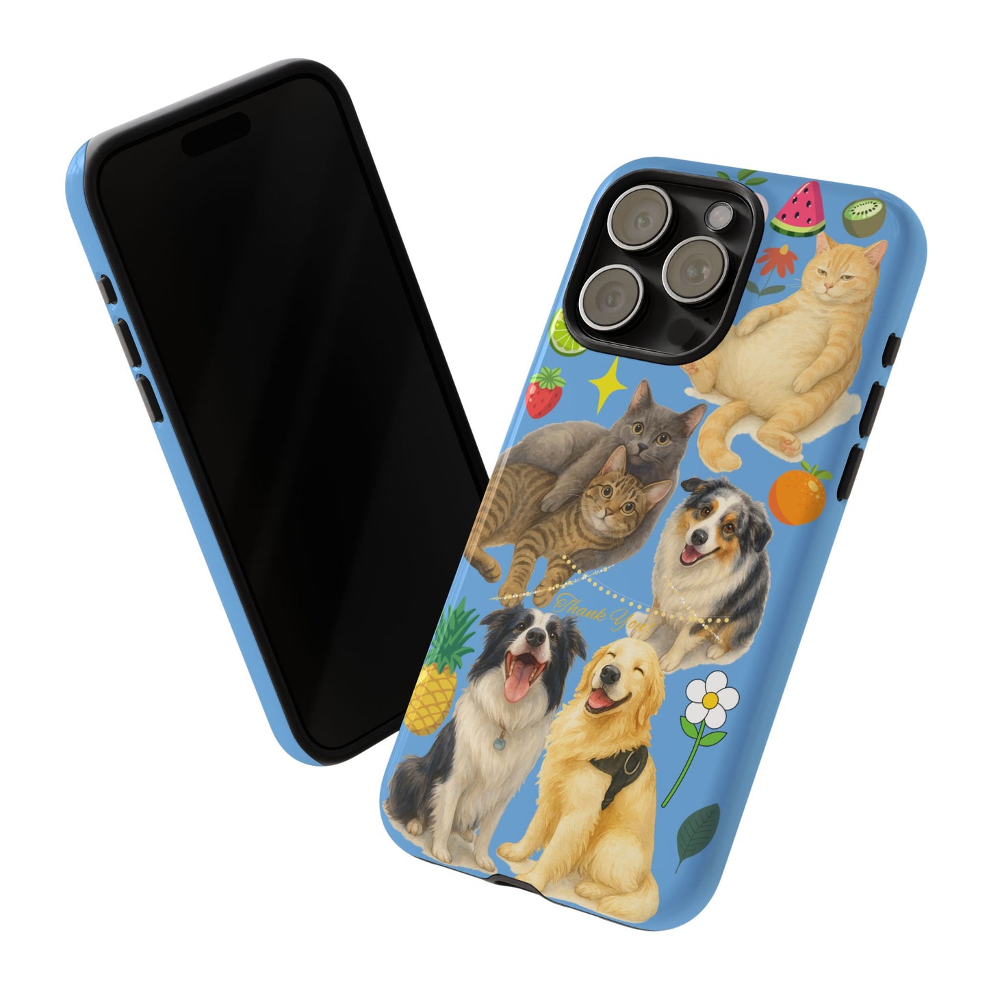 60A-1 Dog and Cat Printed Dual-Layer Phone Case In Blue – Glossy or Matte Finish – iPhone & Android Compatible