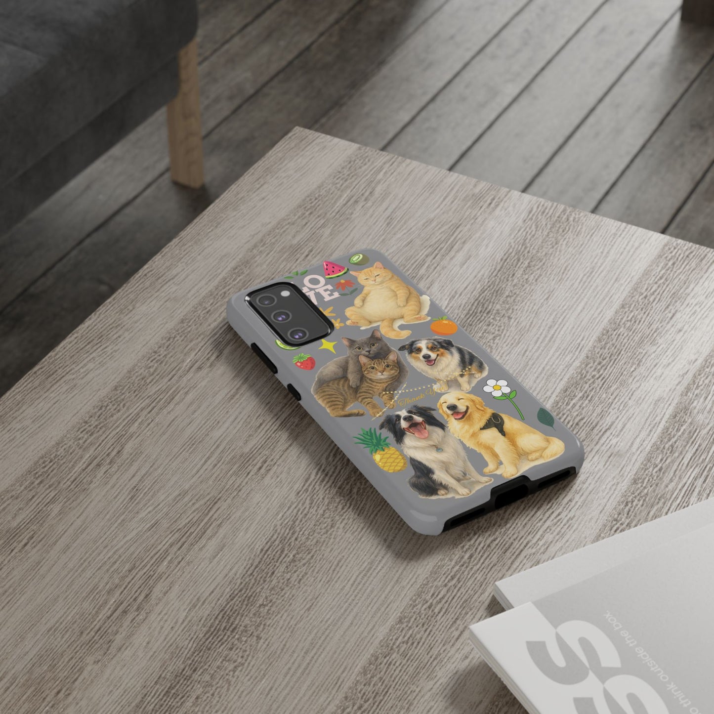 60A-3 Dog and Cat Printed Dual-Layer Phone Case In Grey – Glossy or Matte Finish – iPhone & Android Compatible