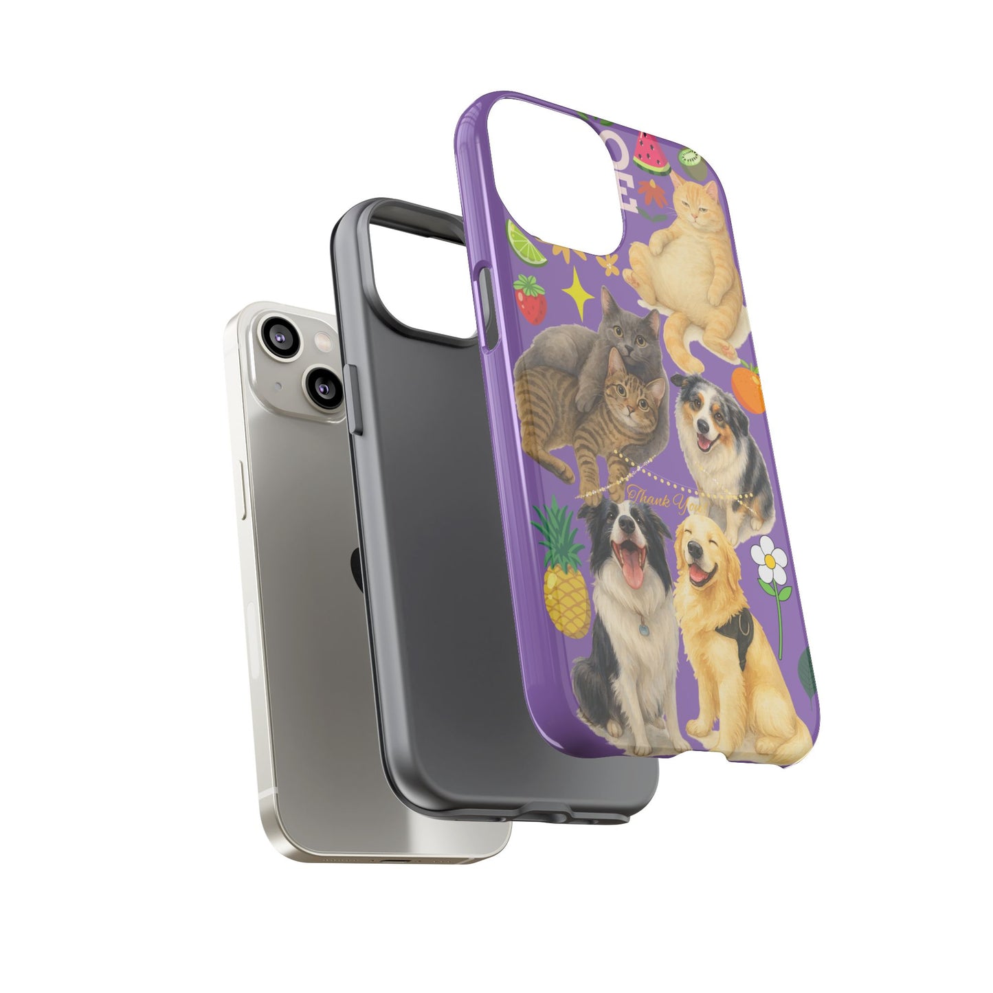60A-4 Dog and Cat Printed Dual-Layer Phone Case In Purple – Glossy or Matte Finish – iPhone & Android Compatible