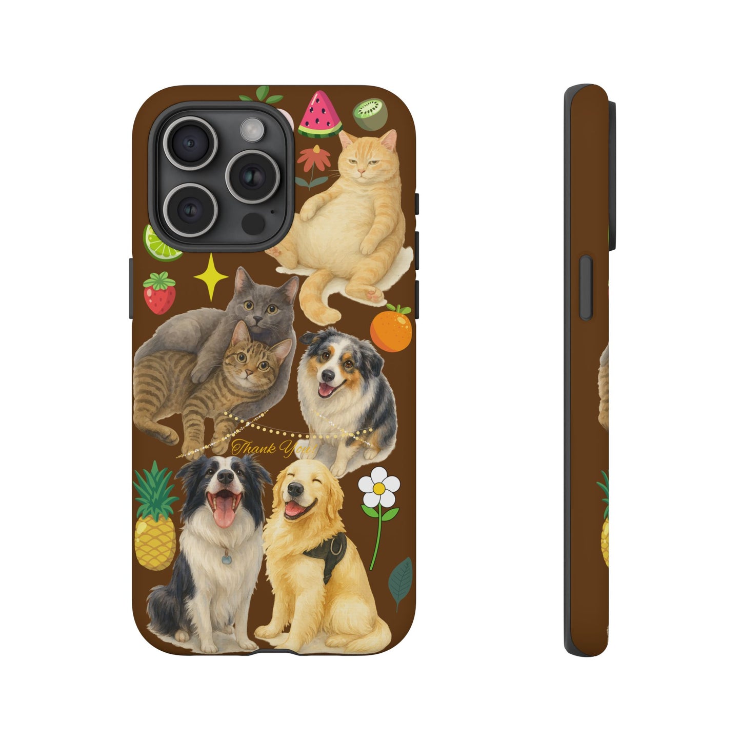 60A-11 Dog and Cat Printed Dual-Layer Phone Case In Dark Brown – Glossy or Matte Finish – iPhone & Android Compatible