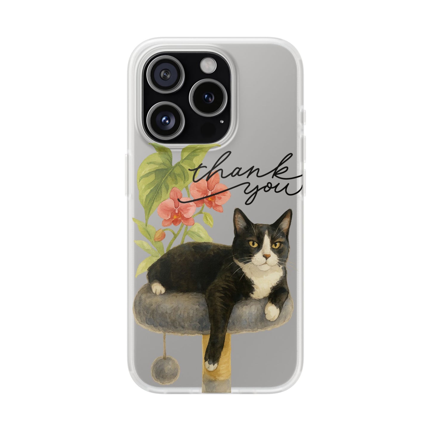62A Cute Cat Thank You Phone Case – Flexible Matte TPU Slim Cover for iPhone & Android Gift
