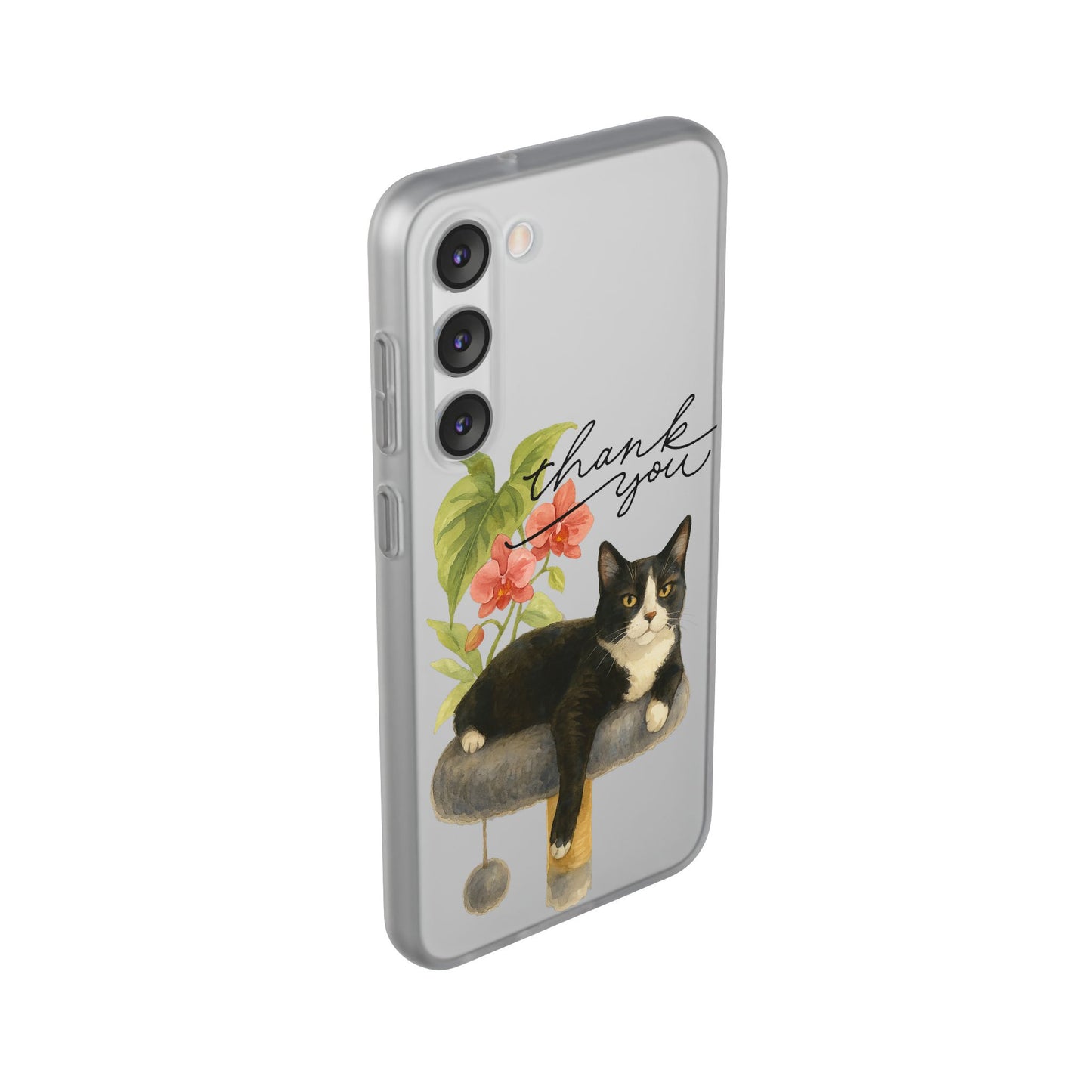 62A Cute Cat Thank You Phone Case – Flexible Matte TPU Slim Cover for iPhone & Android Gift