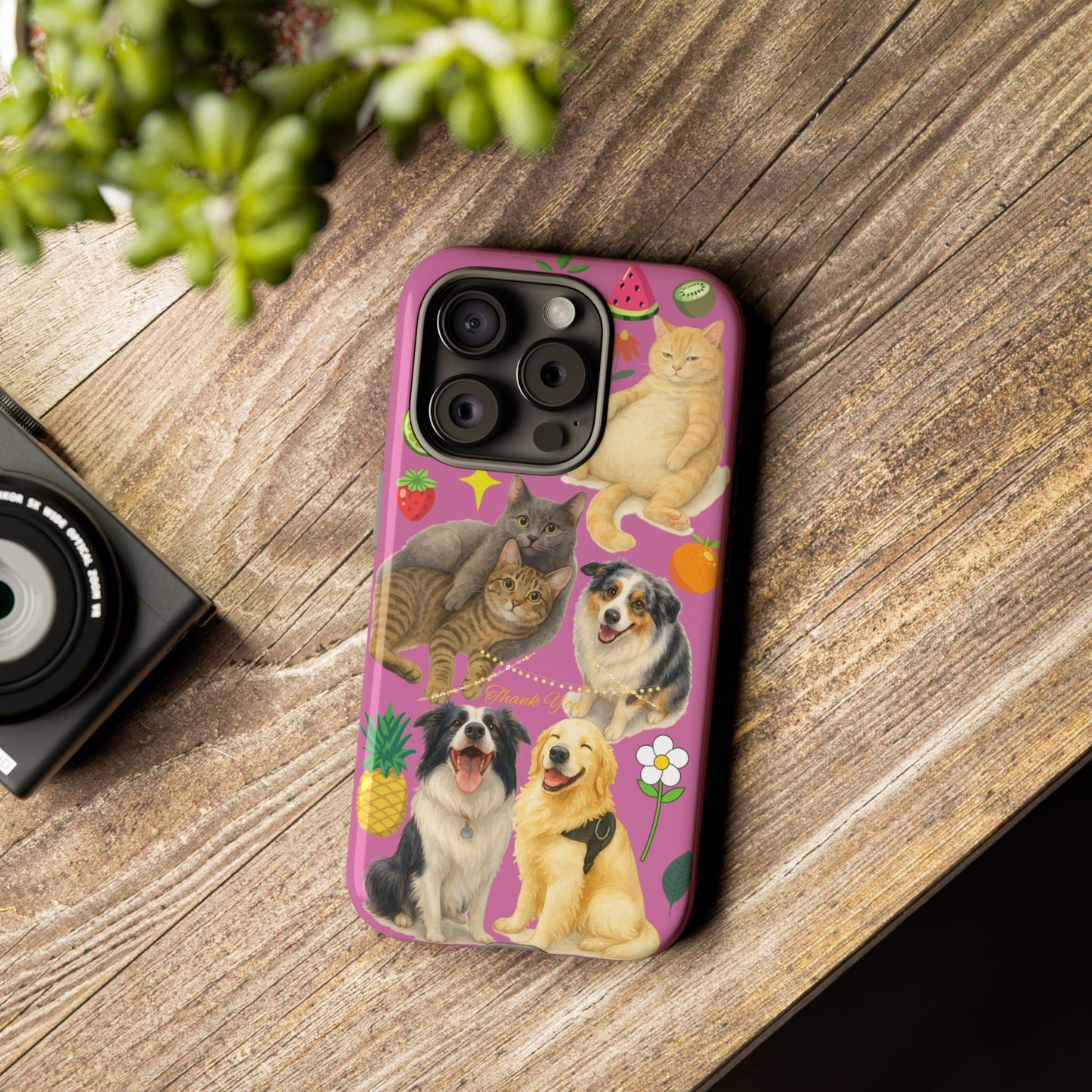 60A-2 Dog and Cat Printed Dual-Layer Phone Case In Pink – Glossy or Matte Finish – iPhone & Android Compatible