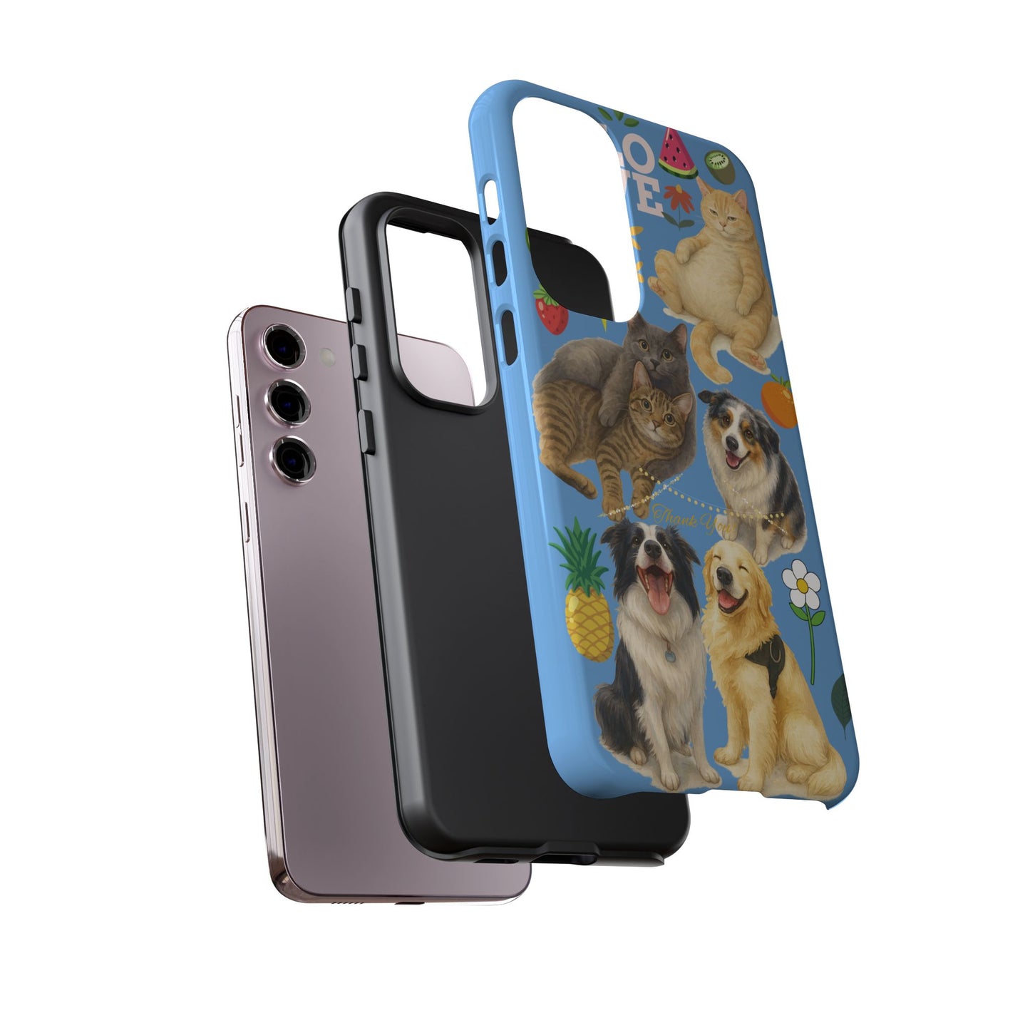 60A-1 Dog and Cat Printed Dual-Layer Phone Case In Blue – Glossy or Matte Finish – iPhone & Android Compatible