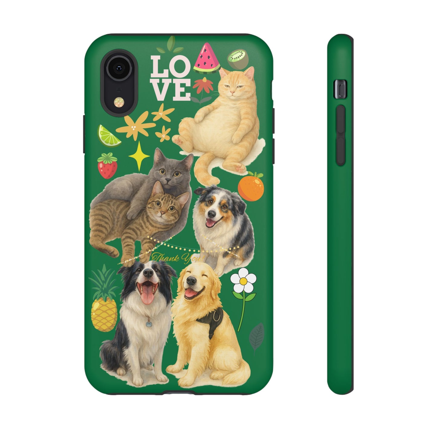 60A-10 Dog and Cat Printed Dual-Layer Phone Case In Dark Green – Glossy or Matte Finish – iPhone & Android Compatible
