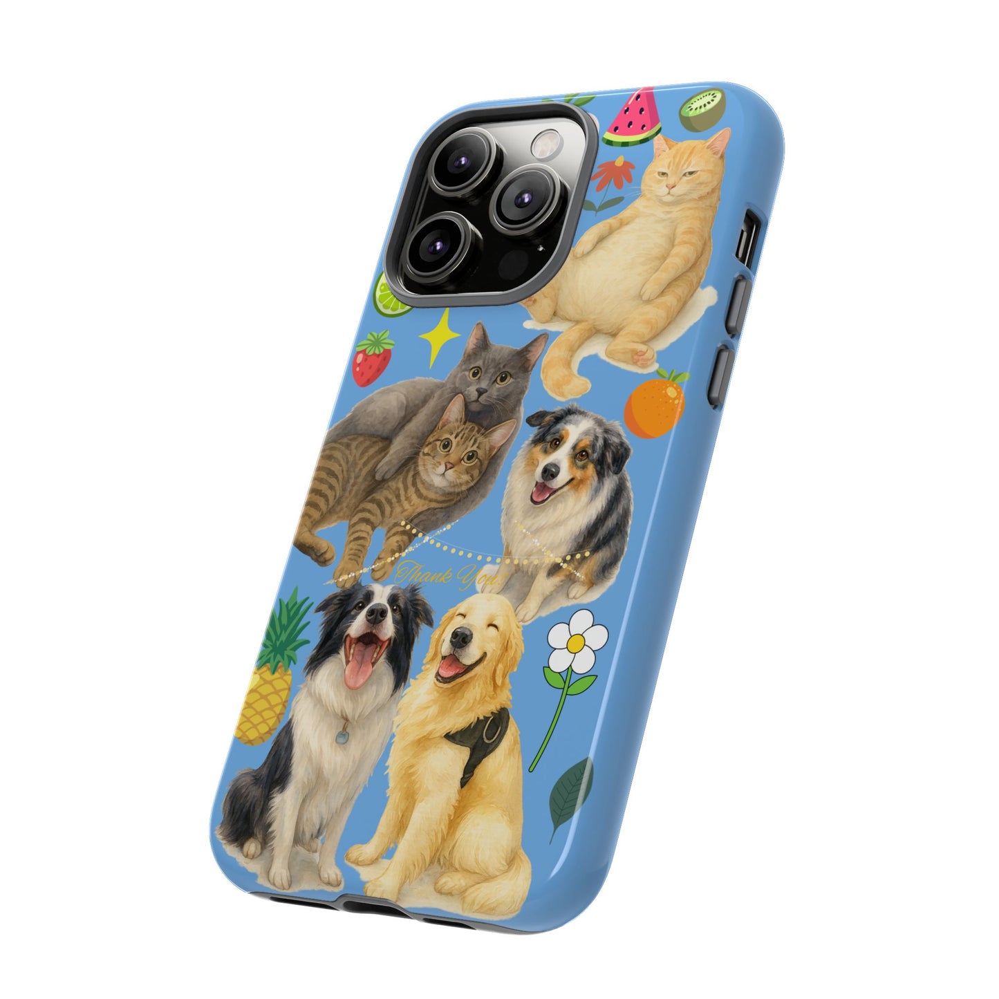 60A-1 Dog and Cat Printed Dual-Layer Phone Case In Blue – Glossy or Matte Finish – iPhone & Android Compatible