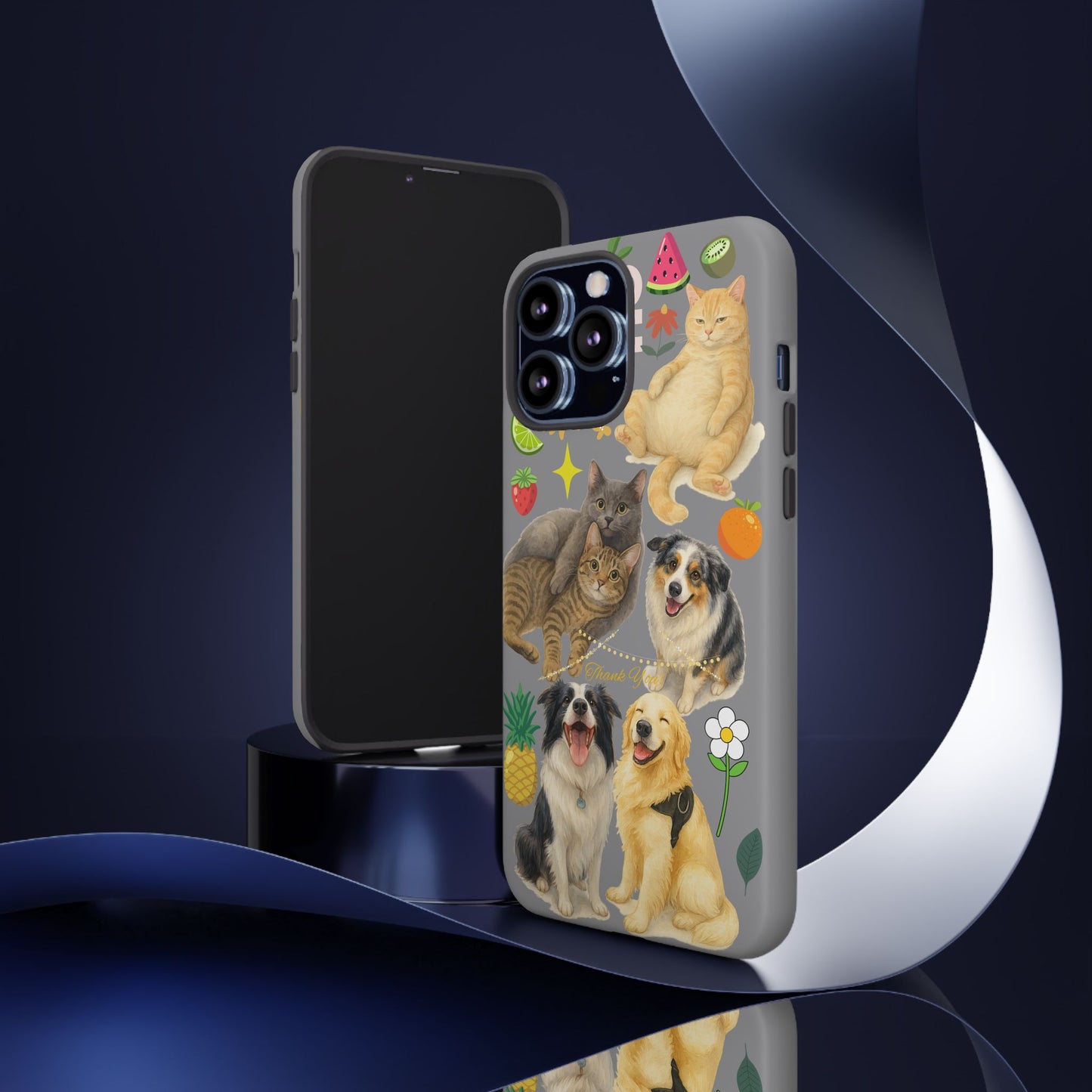 60A-3 Dog and Cat Printed Dual-Layer Phone Case In Grey – Glossy or Matte Finish – iPhone & Android Compatible