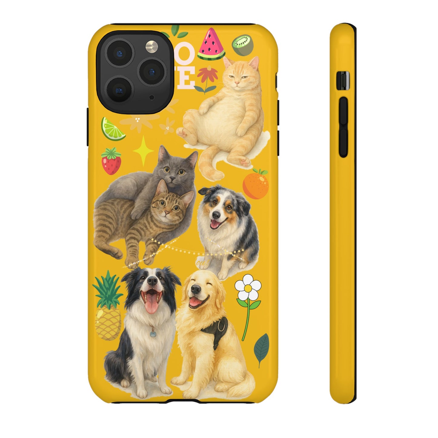 60A-5 Dog and Cat Printed Dual-Layer Phone Case In Yellow – Glossy or Matte Finish – iPhone & Android Compatible