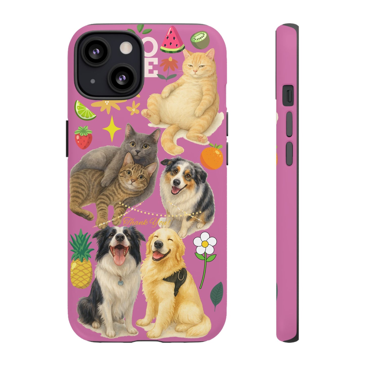 60A-2 Dog and Cat Printed Dual-Layer Phone Case In Pink – Glossy or Matte Finish – iPhone & Android Compatible