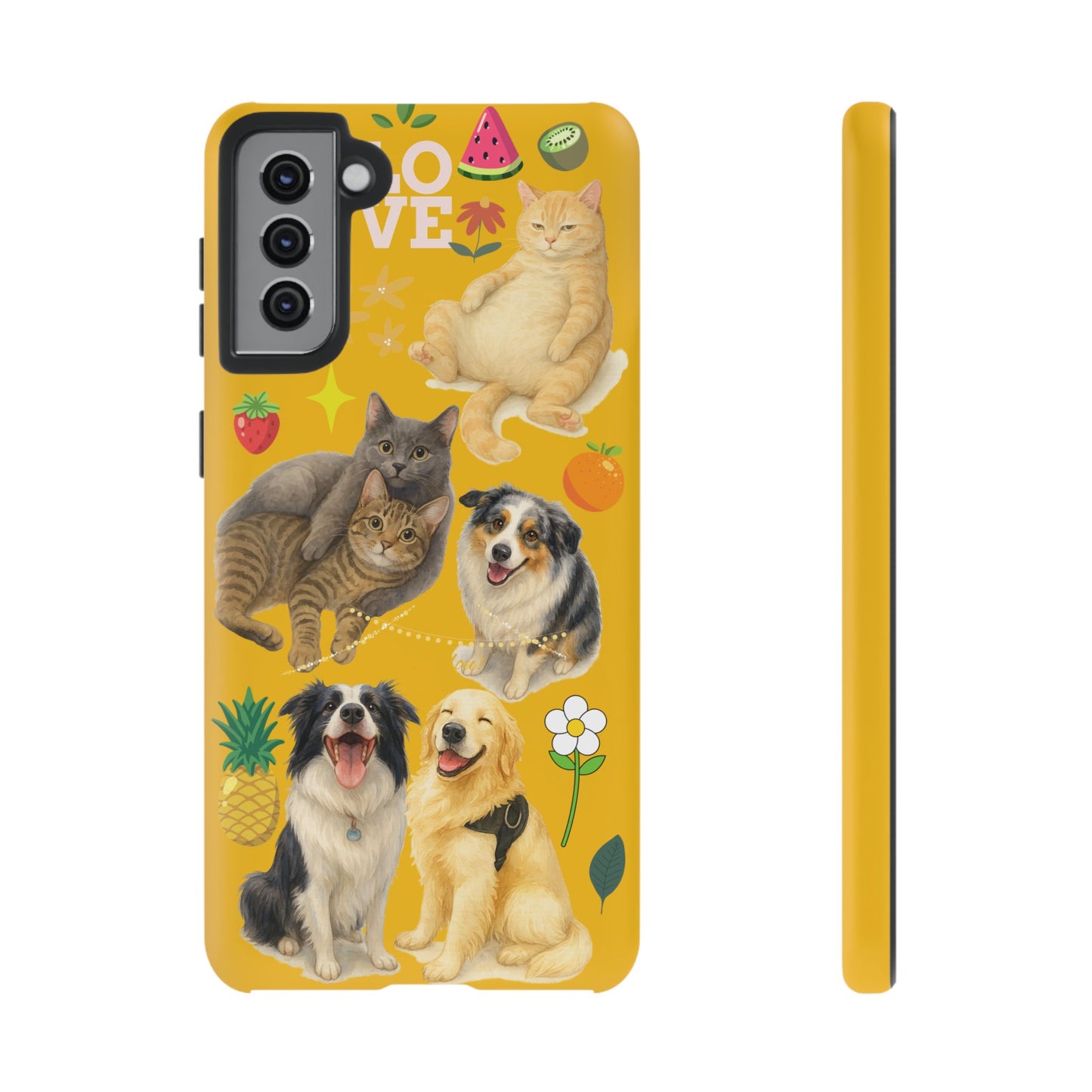 60A-5 Dog and Cat Printed Dual-Layer Phone Case In Yellow – Glossy or Matte Finish – iPhone & Android Compatible