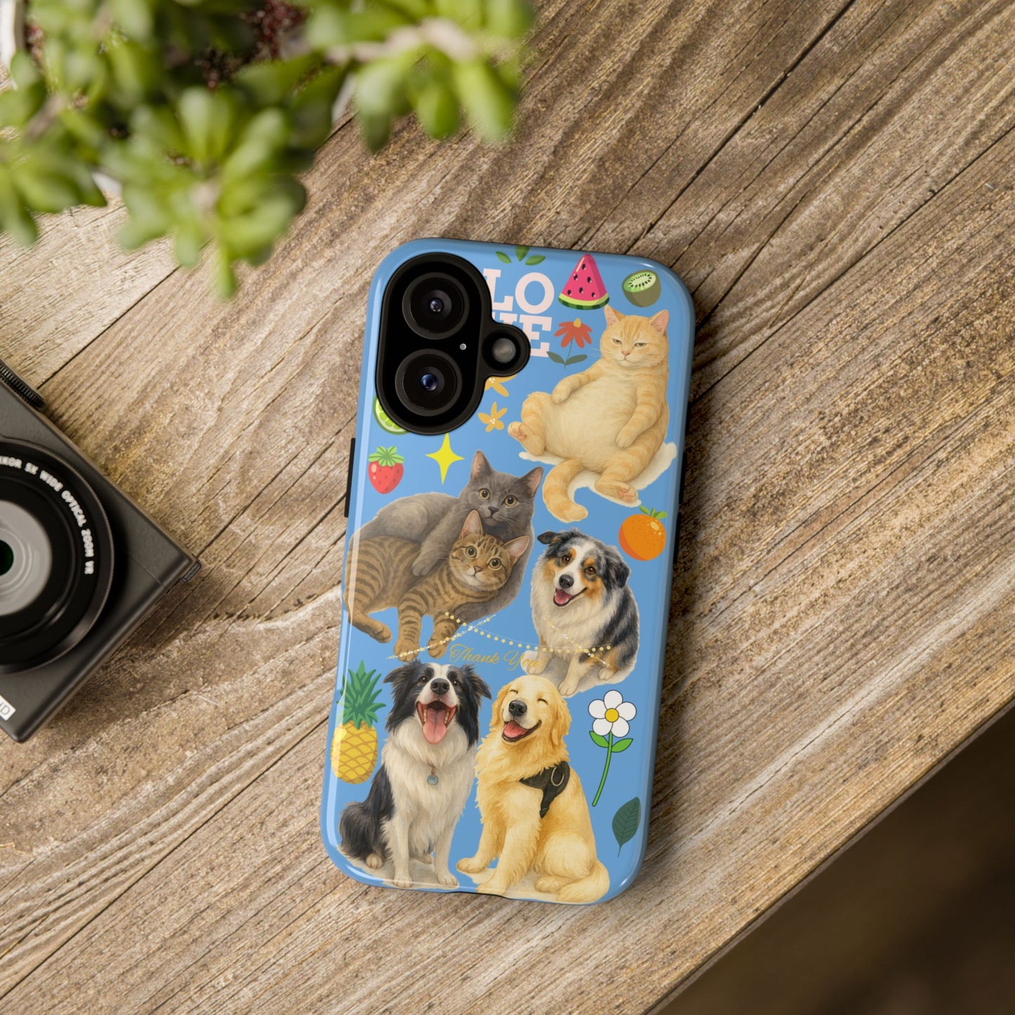 60A-1 Dog and Cat Printed Dual-Layer Phone Case In Blue – Glossy or Matte Finish – iPhone & Android Compatible