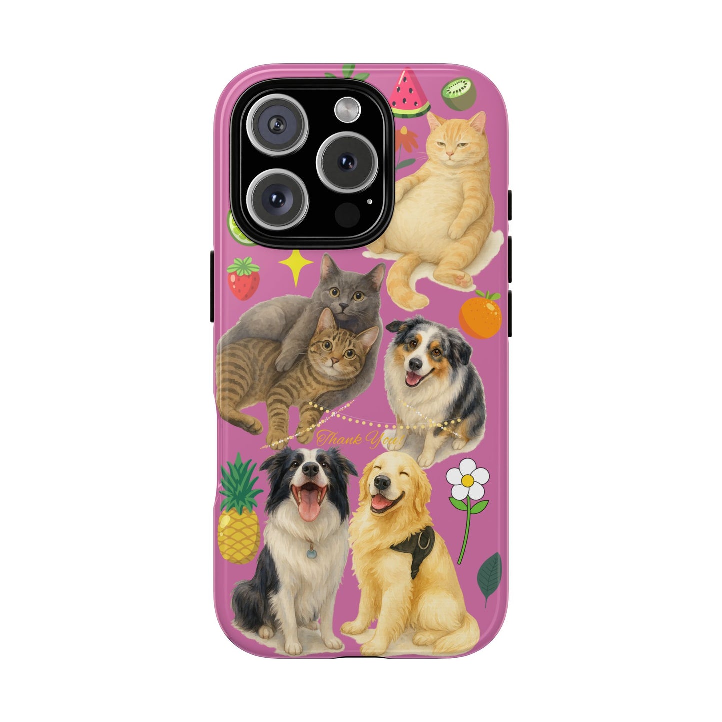 60A-2 Dog and Cat Printed Dual-Layer Phone Case In Pink – Glossy or Matte Finish – iPhone & Android Compatible