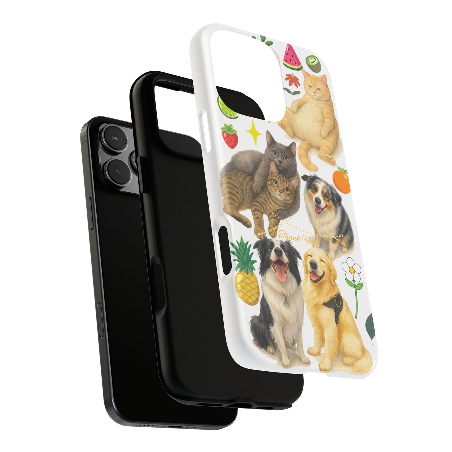60A Dog and Cat Printed Dual-Layer Phone Case In White – Glossy or Matte Finish – iPhone & Android Compatible