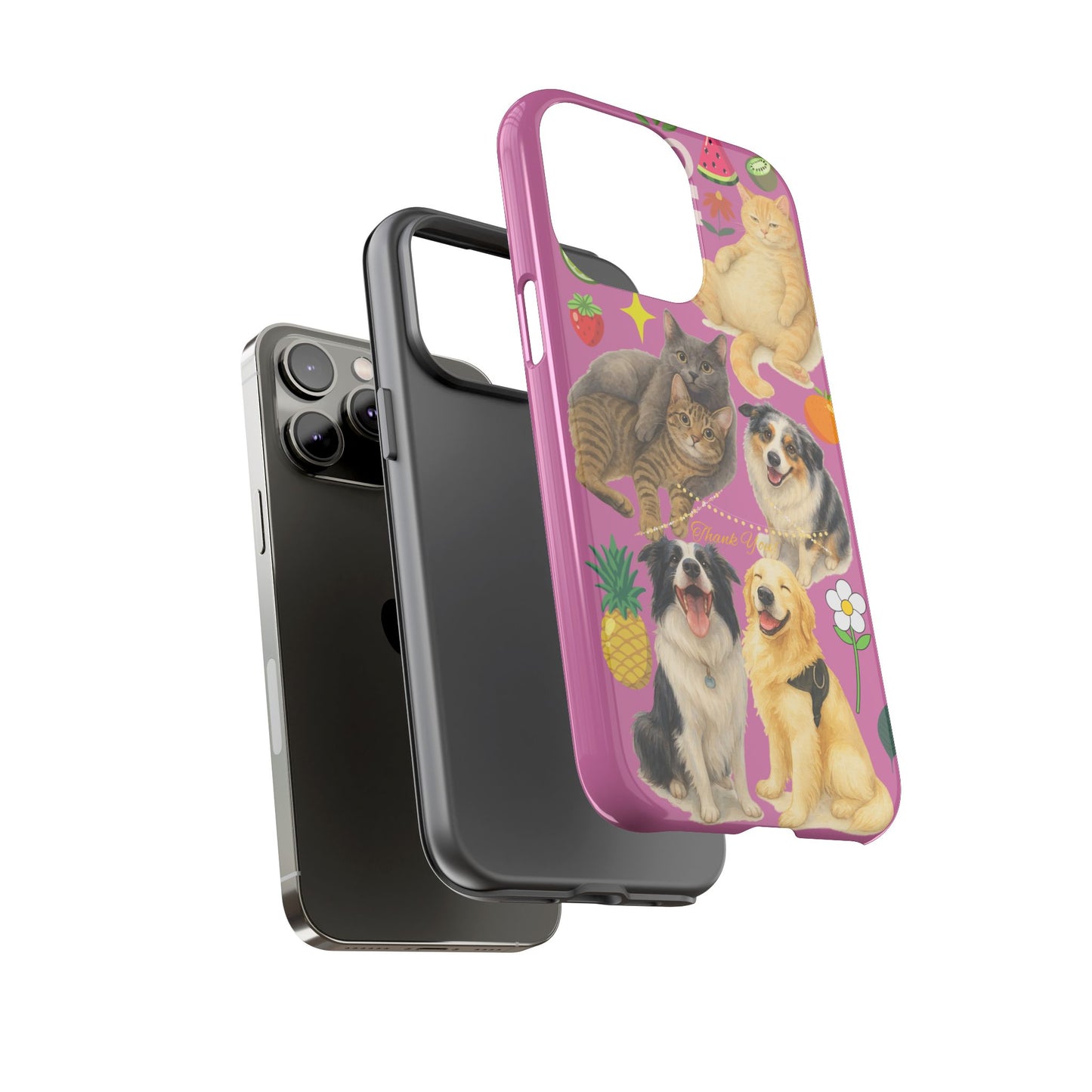 60A-2 Dog and Cat Printed Dual-Layer Phone Case In Pink – Glossy or Matte Finish – iPhone & Android Compatible